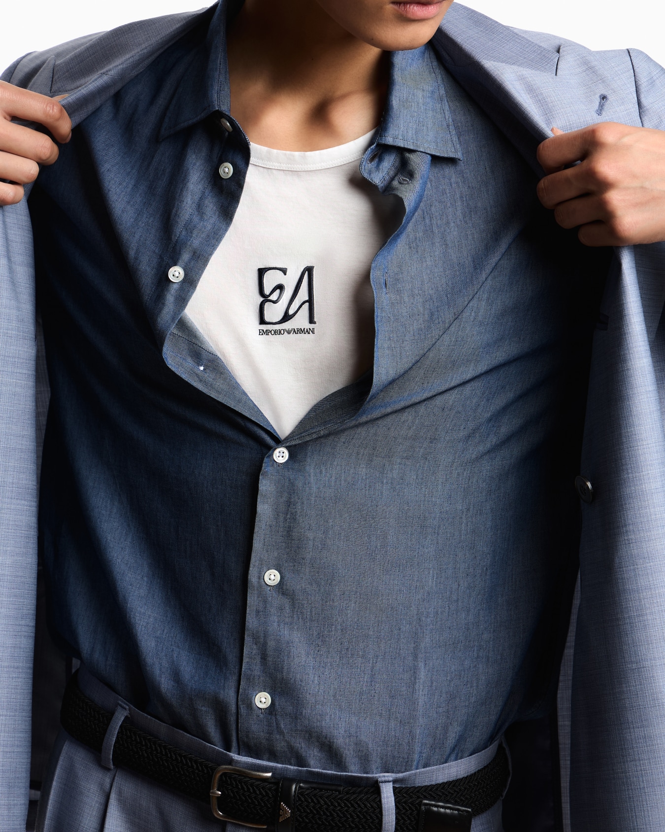 Chemise en coton chambray effet denim avec col classique Diapositive 3