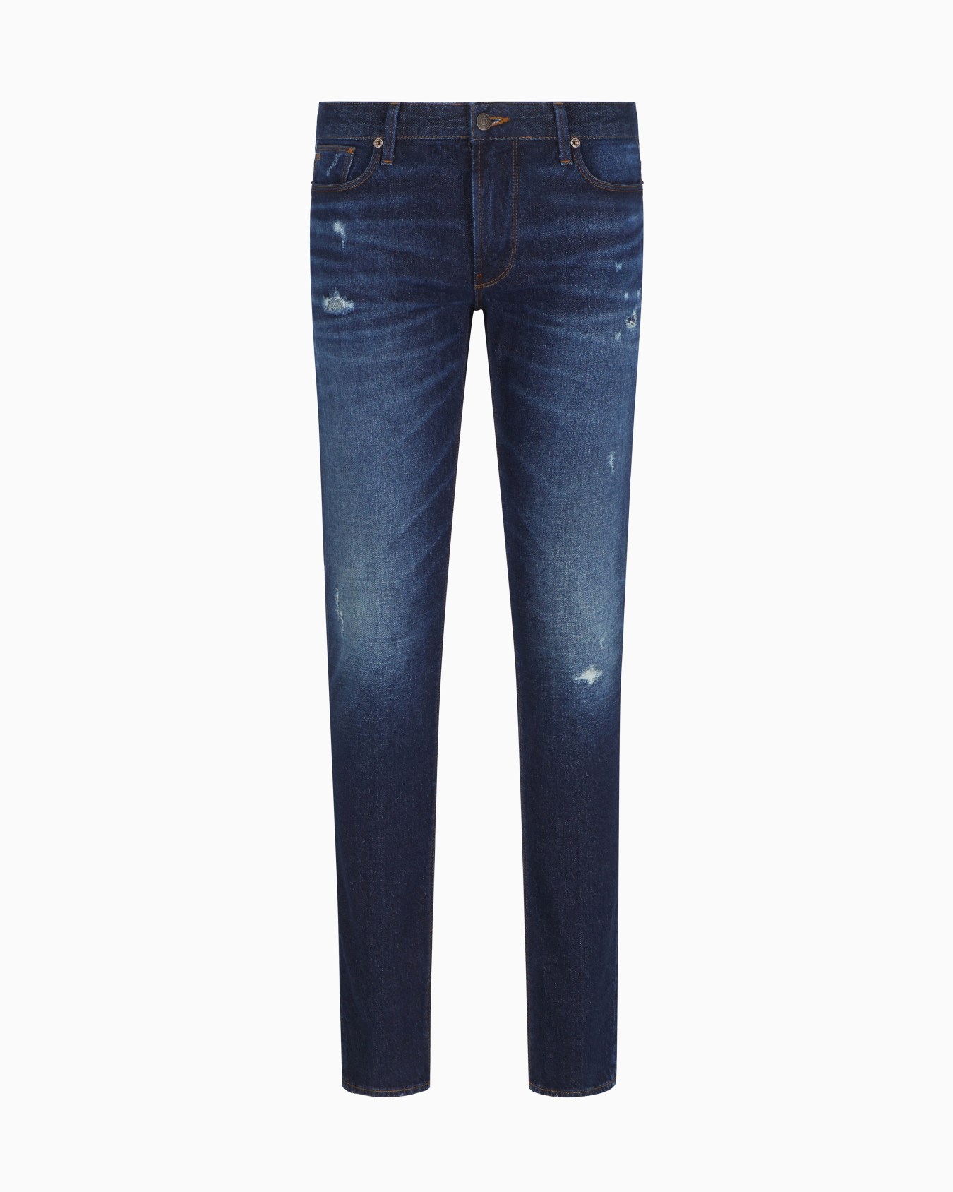 Jean J06 coupe slim en denim stretch lavé à la pierre avec déchirures et nervures Diapositive 0