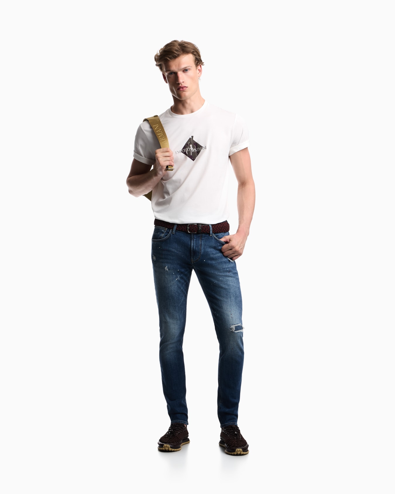 Slim-fit five-pocket jeans in distressed stretch denim Slide 1