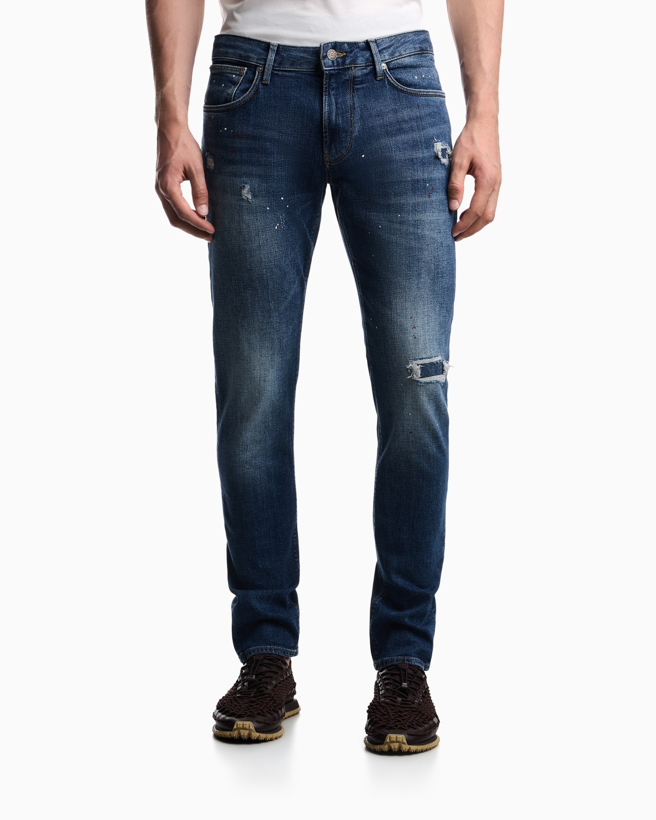 Slim-fit five-pocket jeans in distressed stretch denim Slide 3
