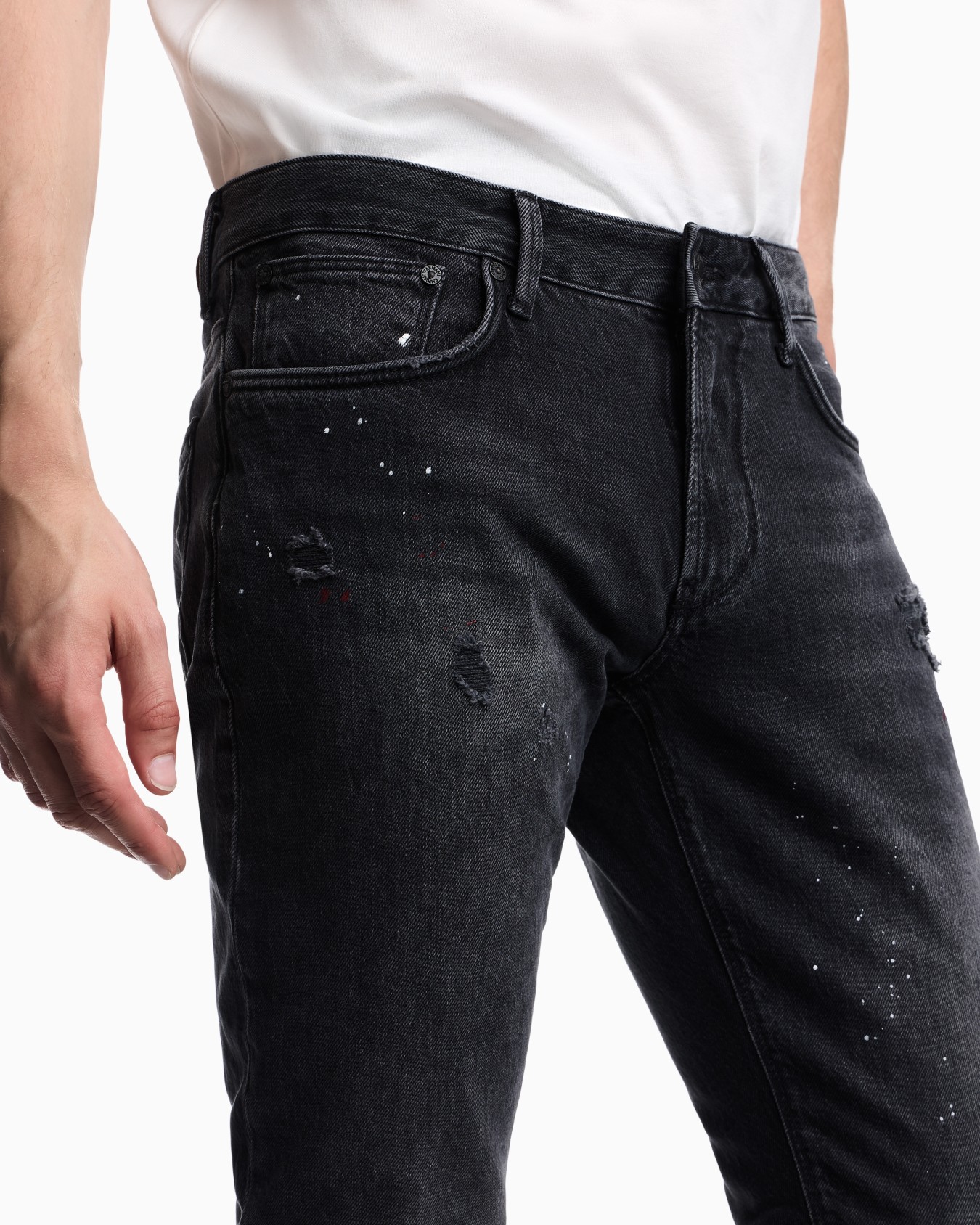 Five-pocket jeans slim fit distressed with paint splatters Slide 6