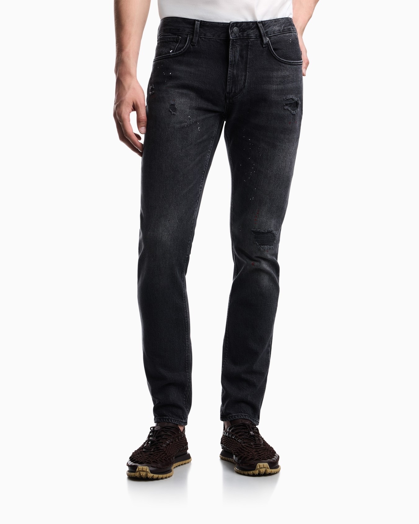 Five-pocket jeans slim fit distressed with paint splatters Slide 3