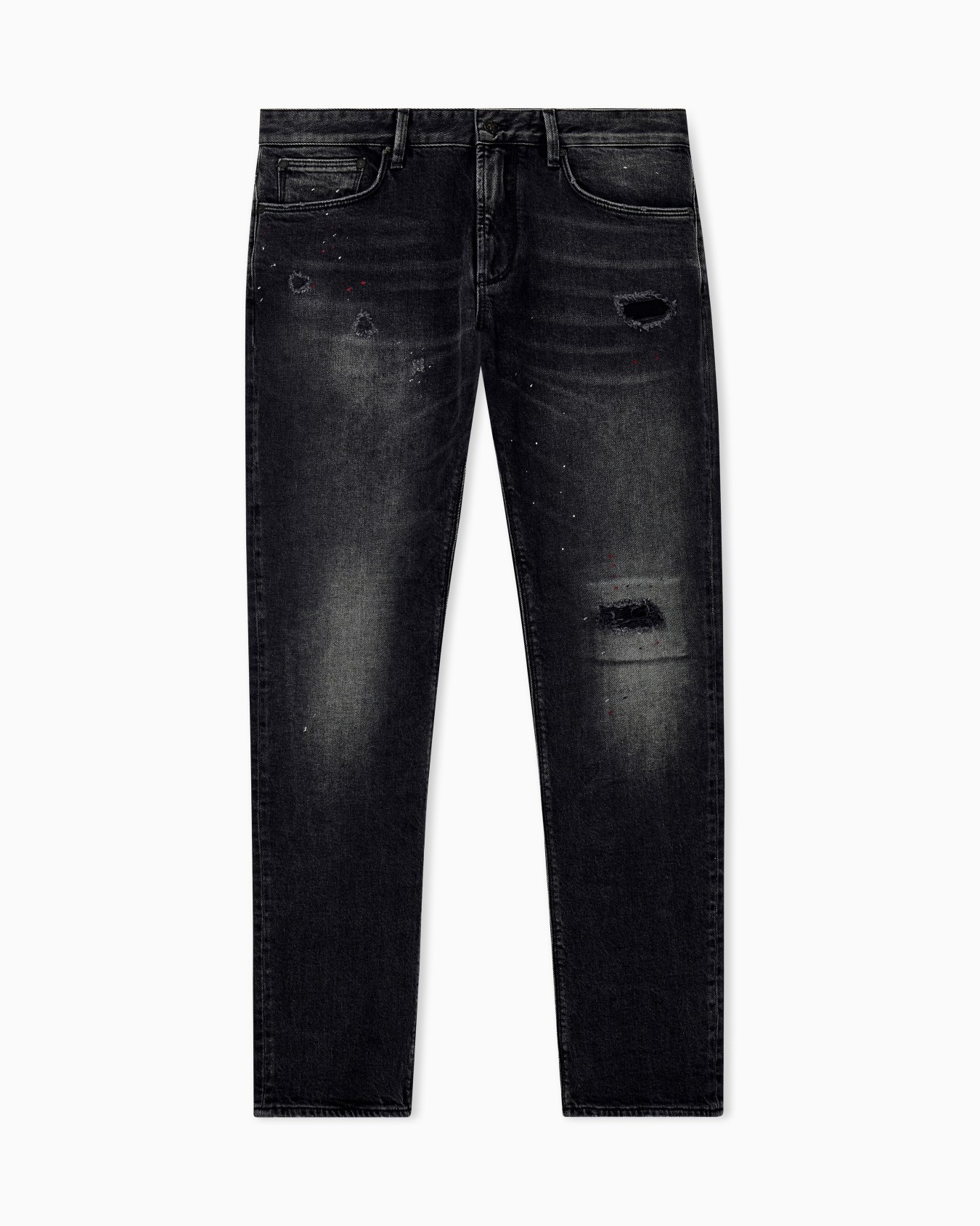 Five-pocket jeans slim fit distressed with paint splatters Slide 0