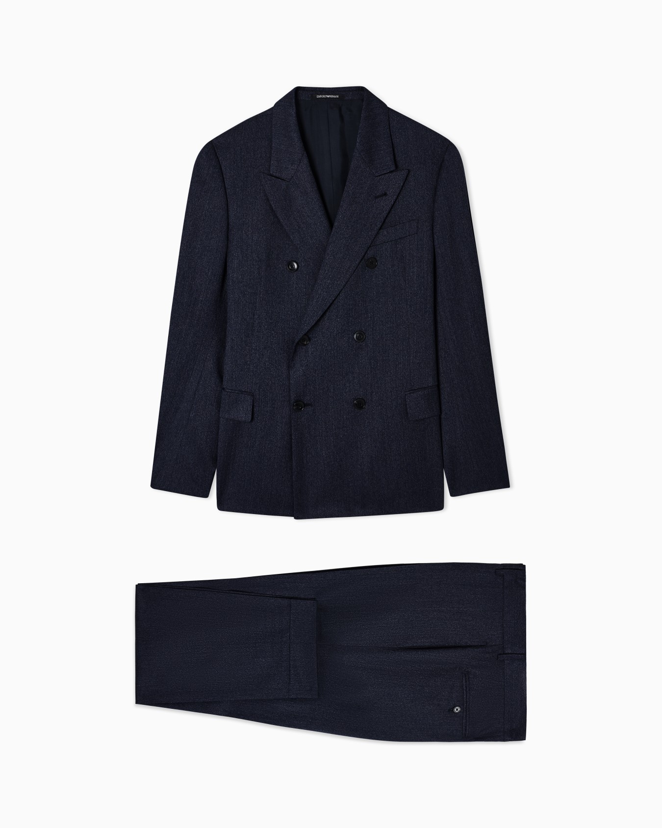 Double-breasted suit in a denim-effect superfine wool Slide 0