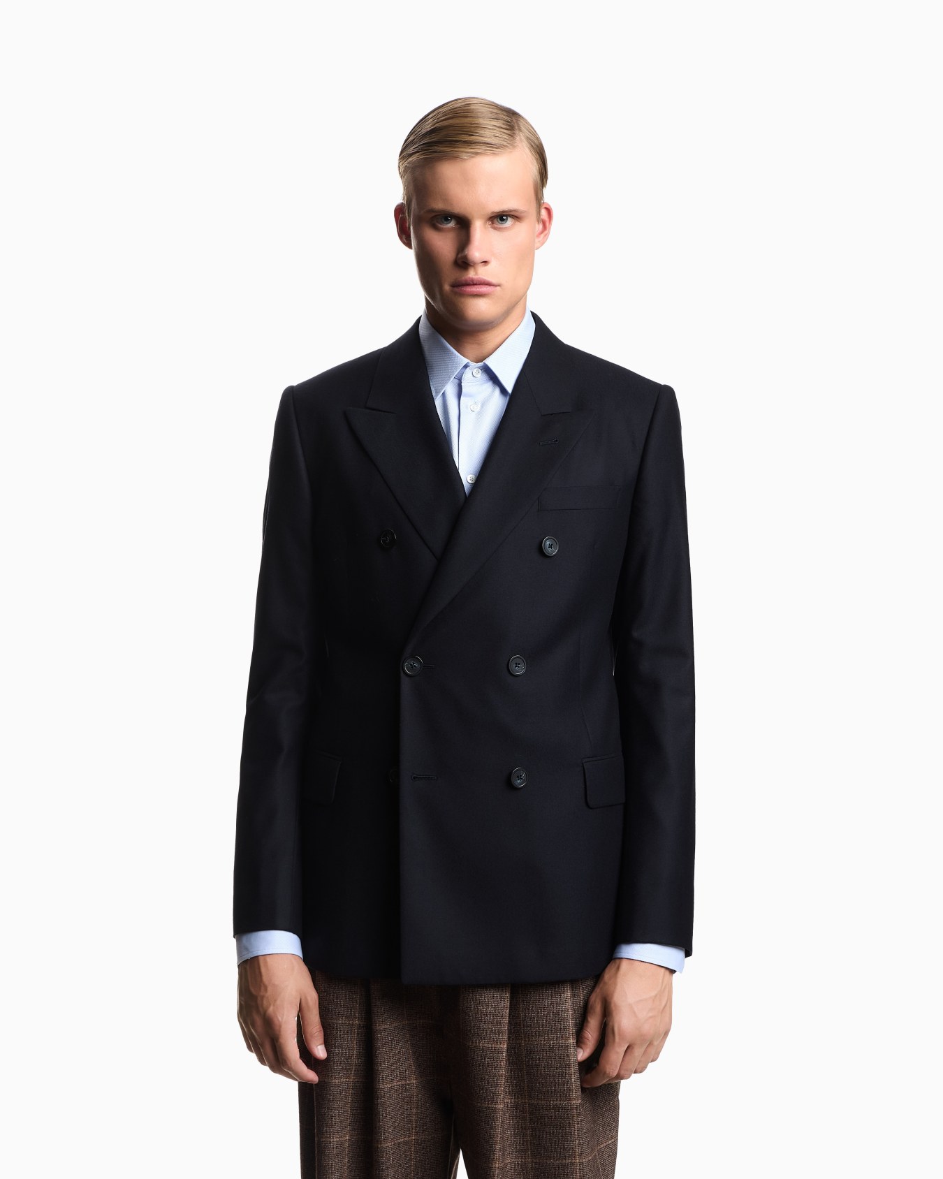 Icon double-breasted jacket in virgin-wool flannel Slide 3