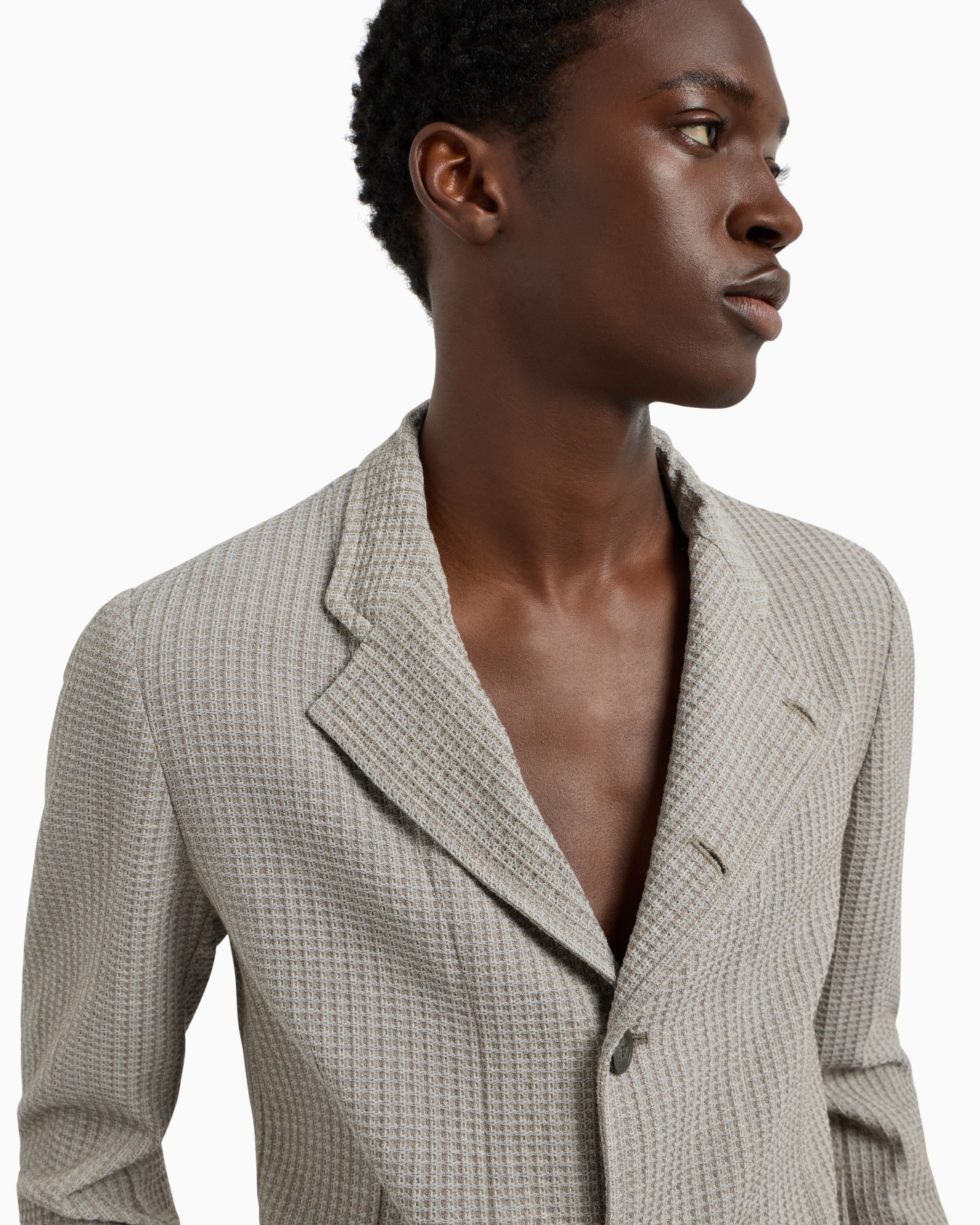 Guru-collar jacket with off-centre fastening in armure virgin wool Slide 4