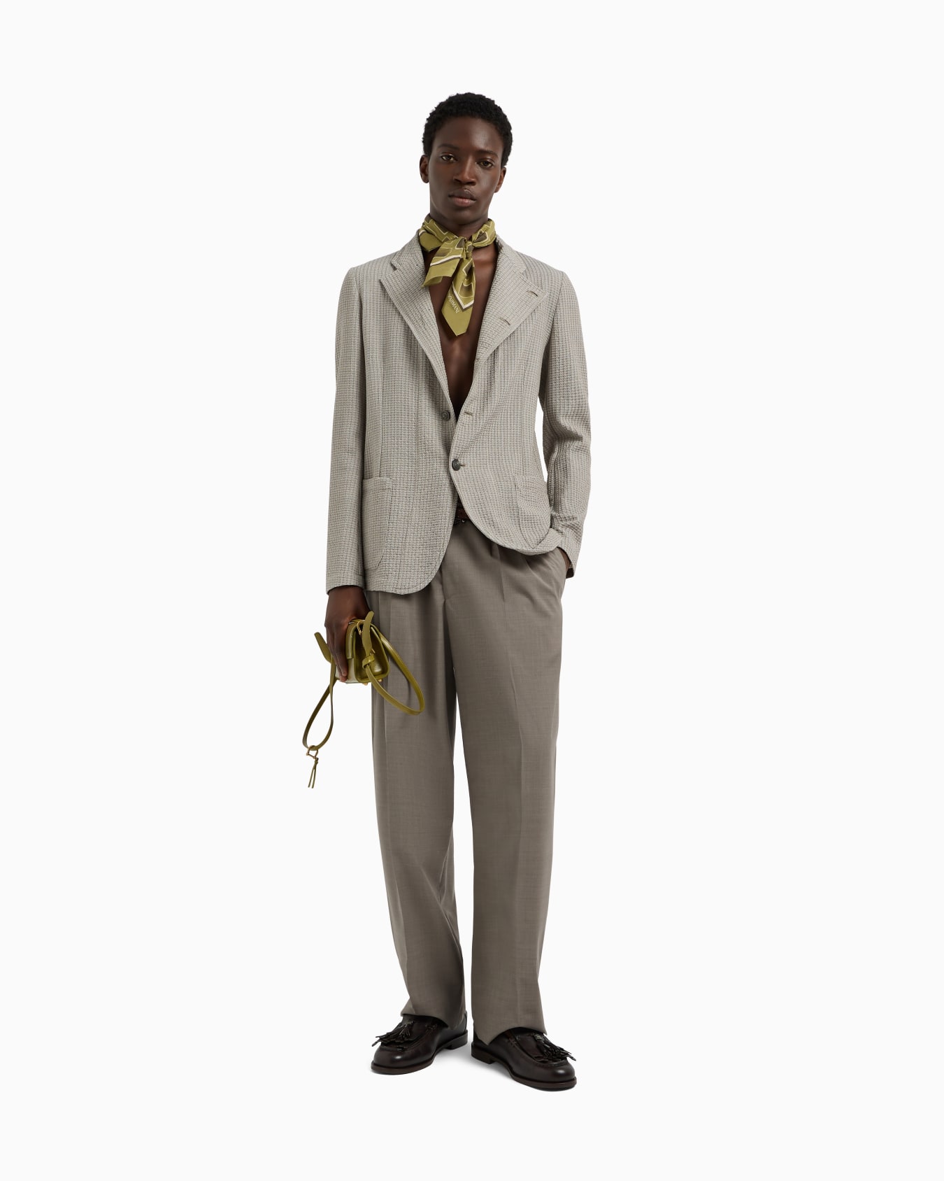Guru-collar jacket with off-centre fastening in armure virgin wool Slide 1