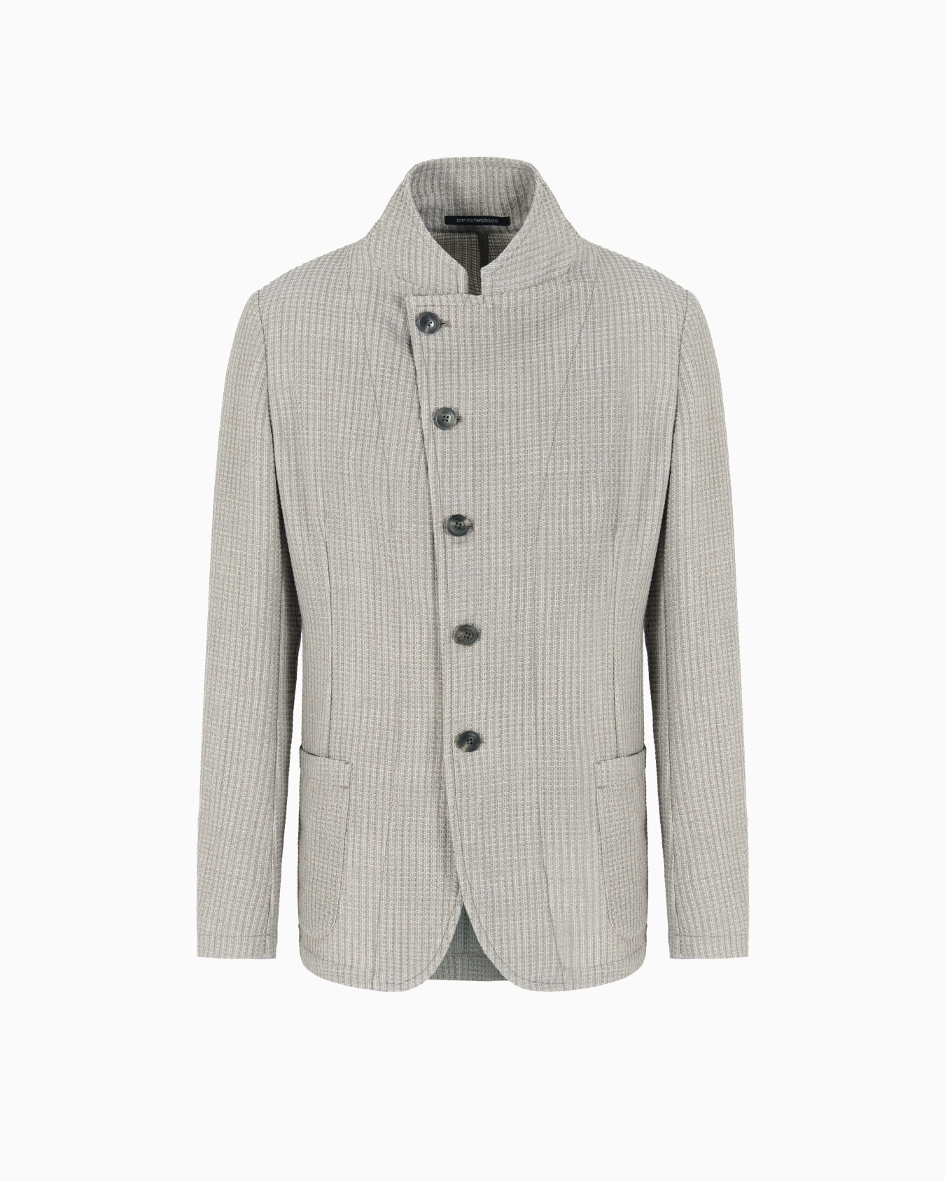 Guru-collar jacket with off-centre fastening in armure virgin wool Slide 0