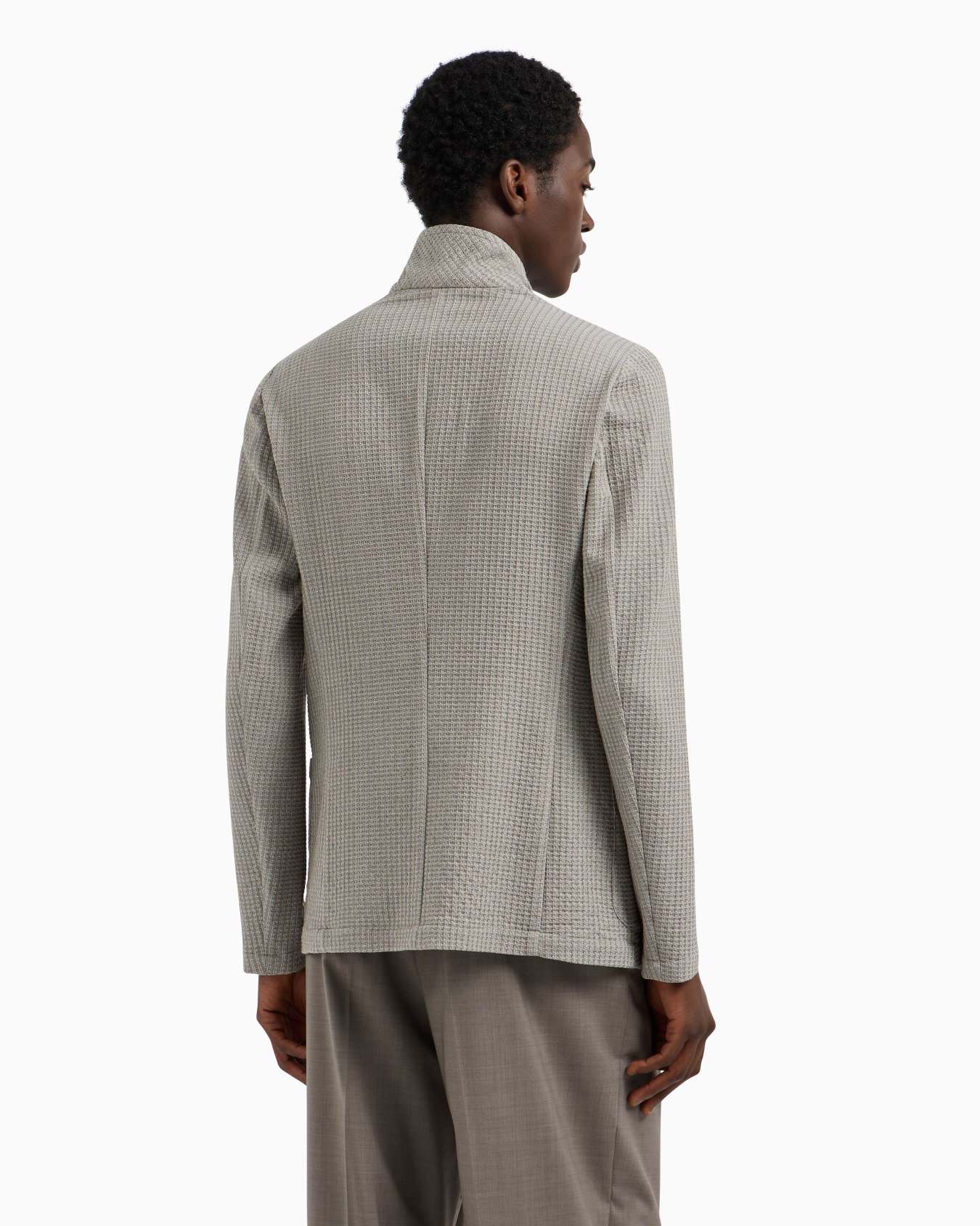 Guru-collar jacket with off-centre fastening in armure virgin wool Slide 2