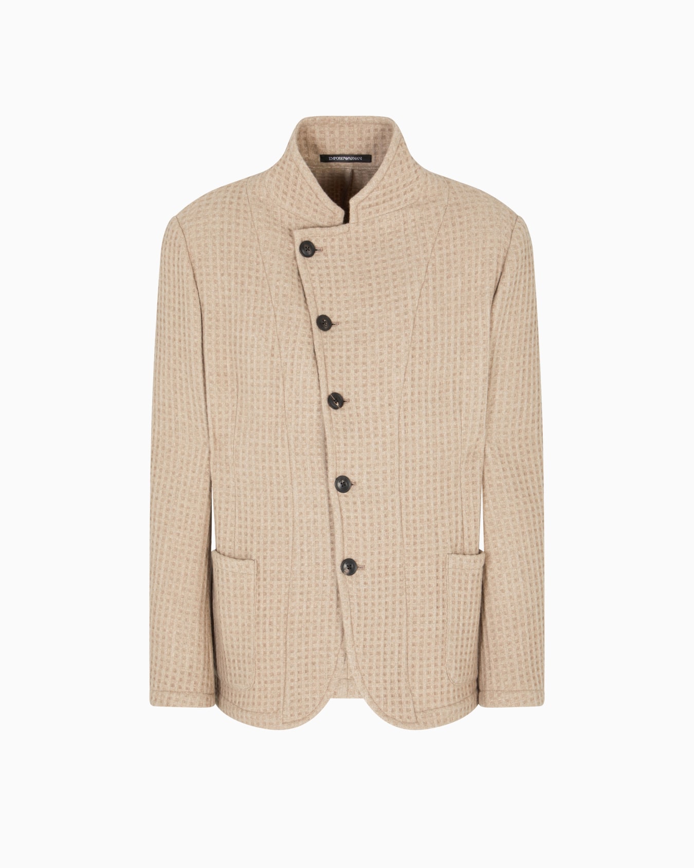 Jacket with a guru collar and off-centre fastening in pure cashmere with a 3D motif Slide 0