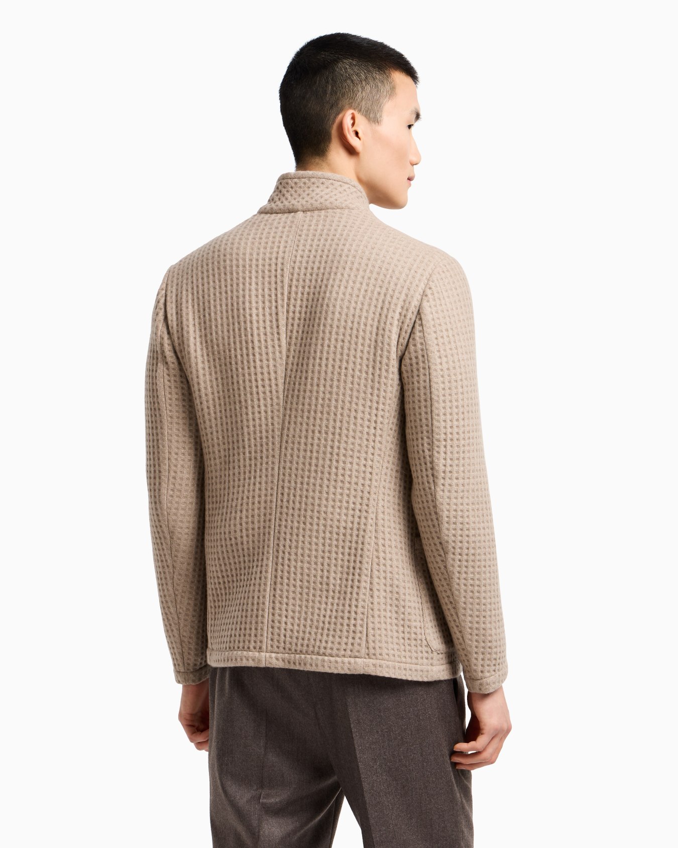 Jacket with a guru collar and off-centre fastening in pure cashmere with a 3D motif Slide 3