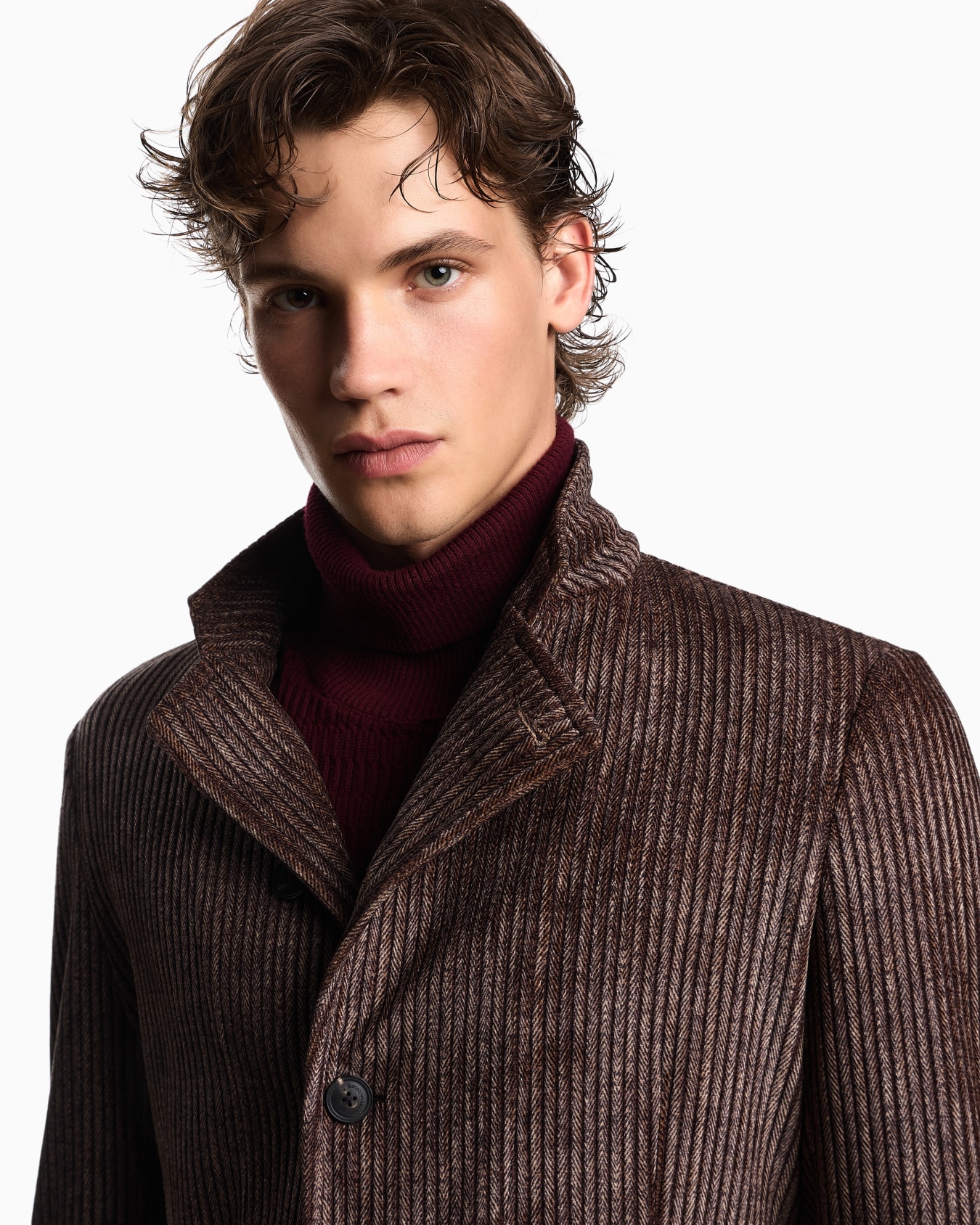 Printed corduroy jacket with guru collar and off-centre fastening Slide 4