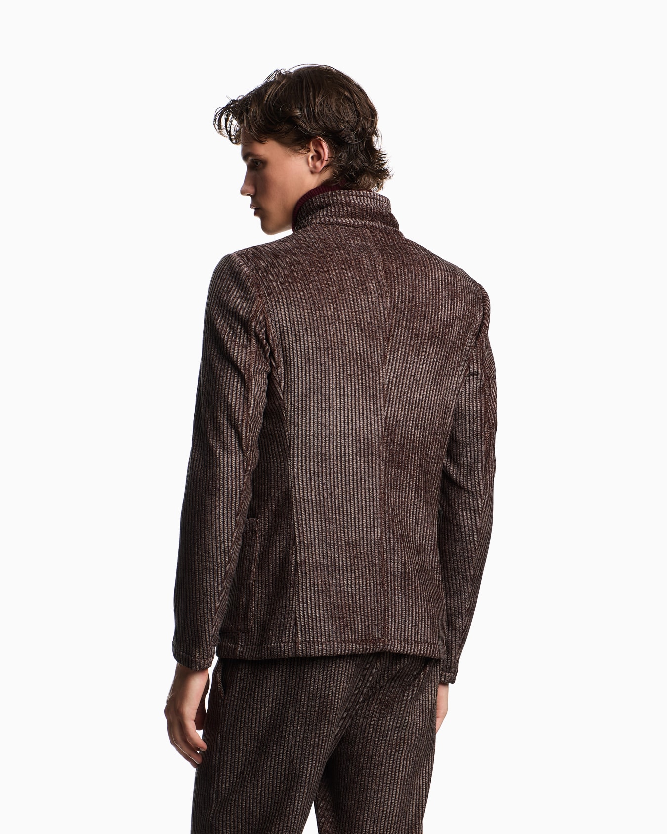 Printed corduroy jacket with guru collar and off-centre fastening Slide 2