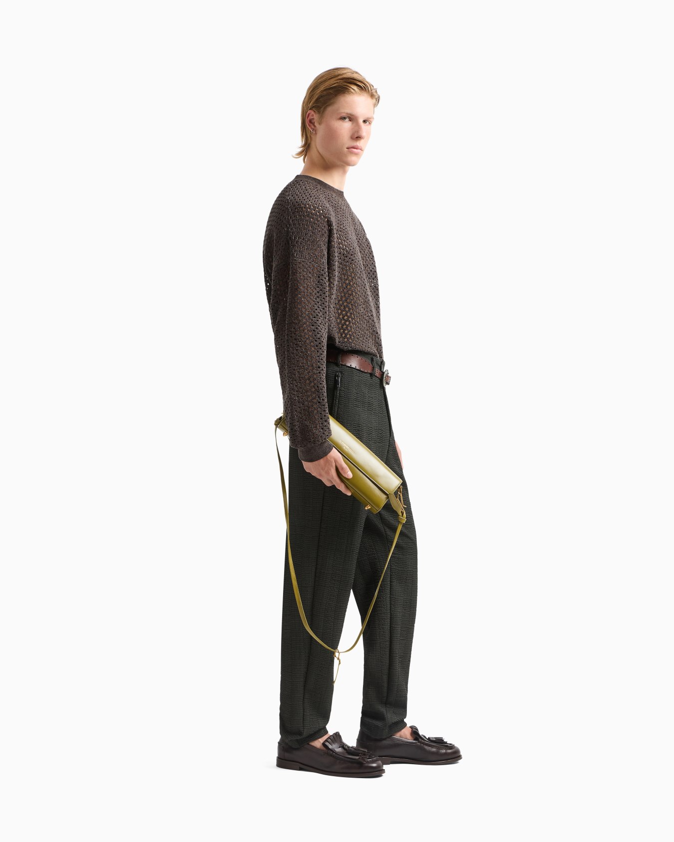 Pantaloni in lana vergine con trama effetto 3D Slide 1
