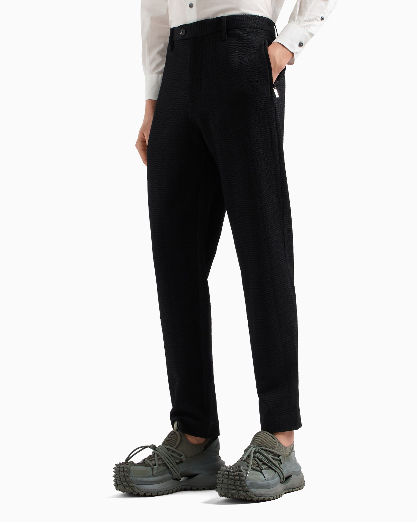 Virgin-wool trousers with 3D-effect weave Slide 3