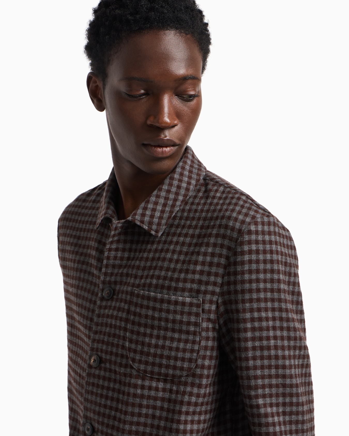 Giacca camicia in lana follata super light check all over Slide 5