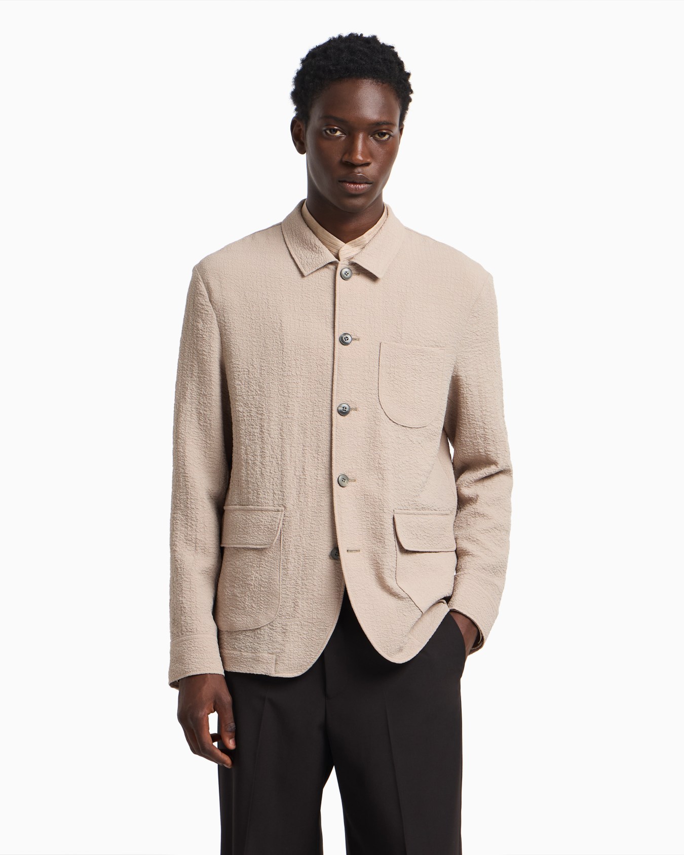 Shirt jacket in technical seersucker fabric Slide 4