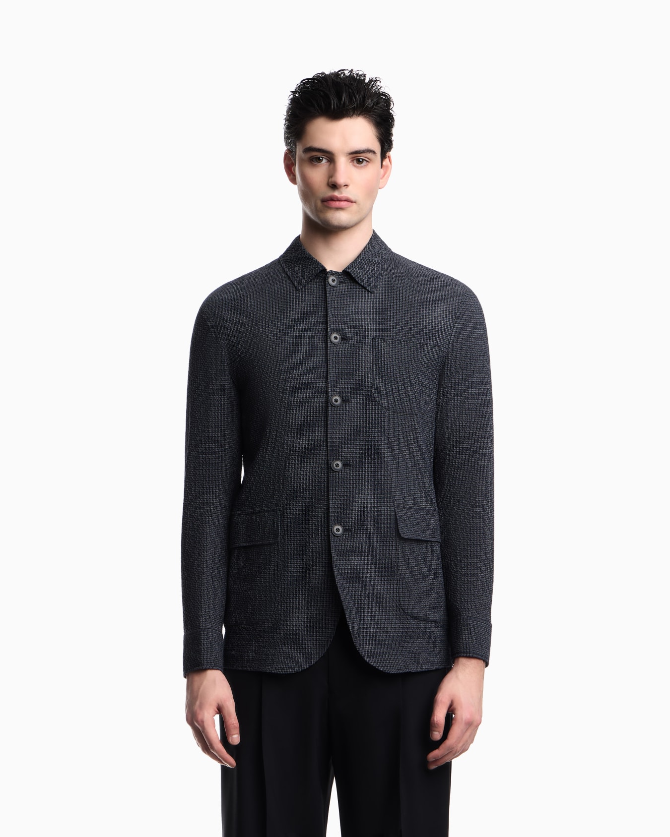 Seersucker jacket with micro check motif Slide 3