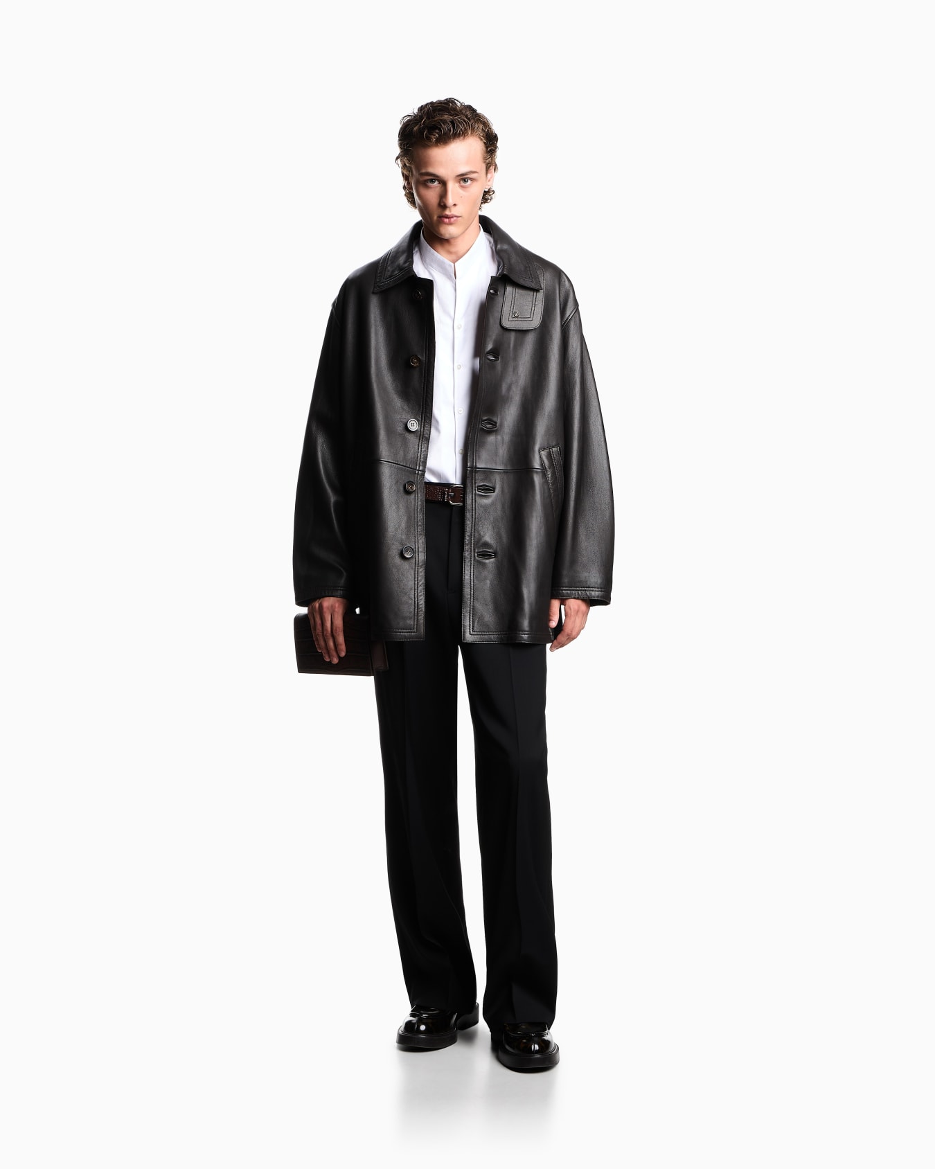 Chemise à col officier en coton armuré Diapositive 1