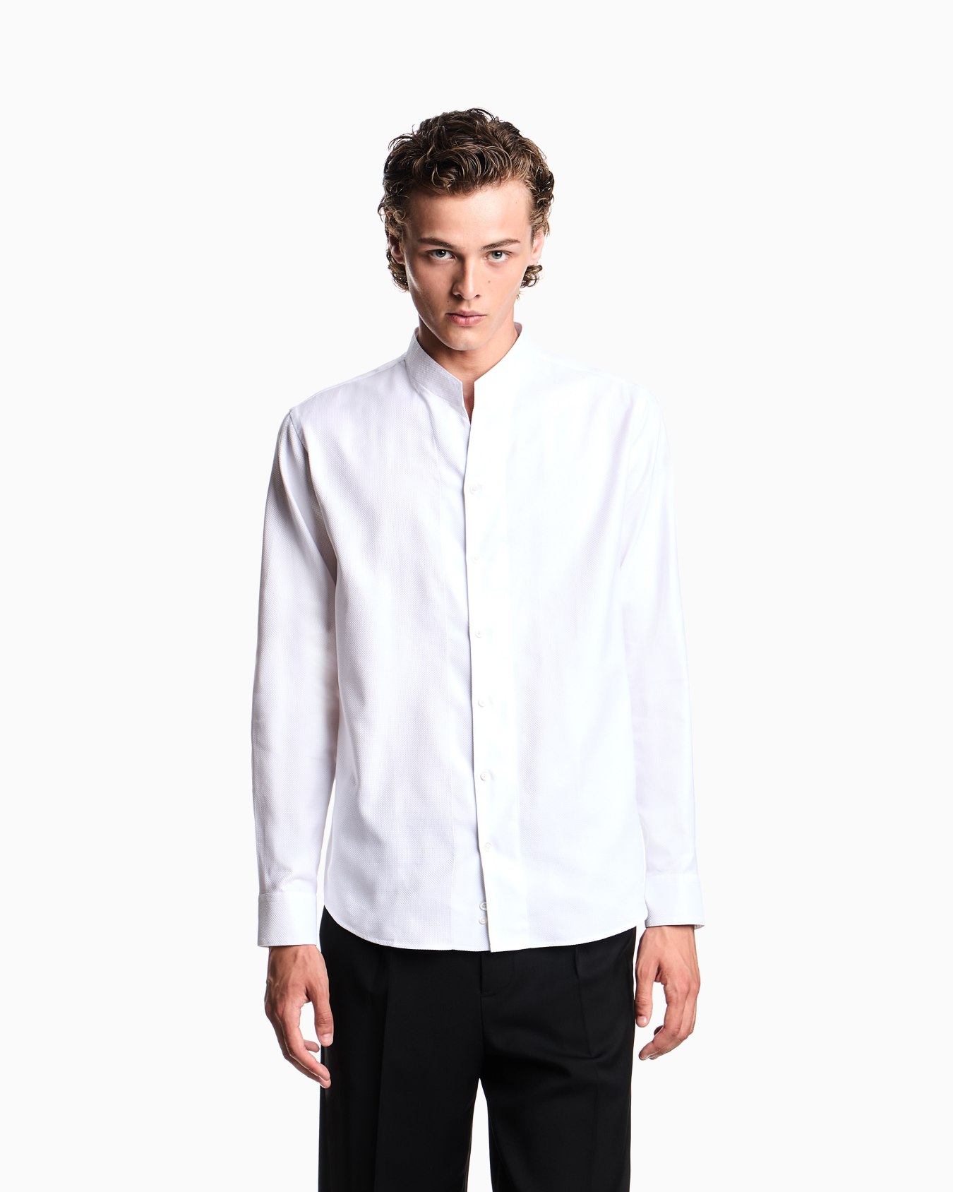 Chemise à col officier en coton armuré Diapositive 3