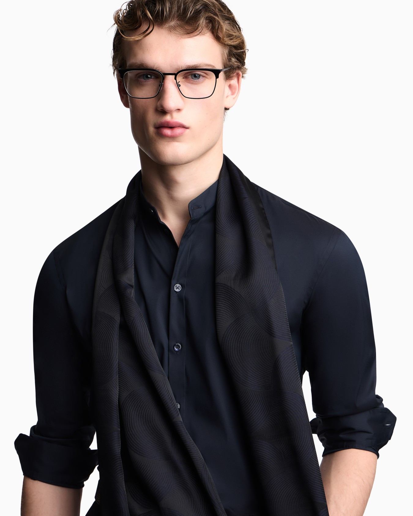 Shirt with guru collar in technical stretch cotton Slide 4