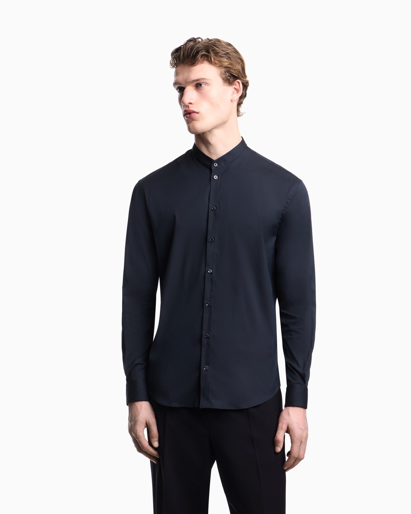 Shirt with guru collar in technical stretch cotton Slide 3