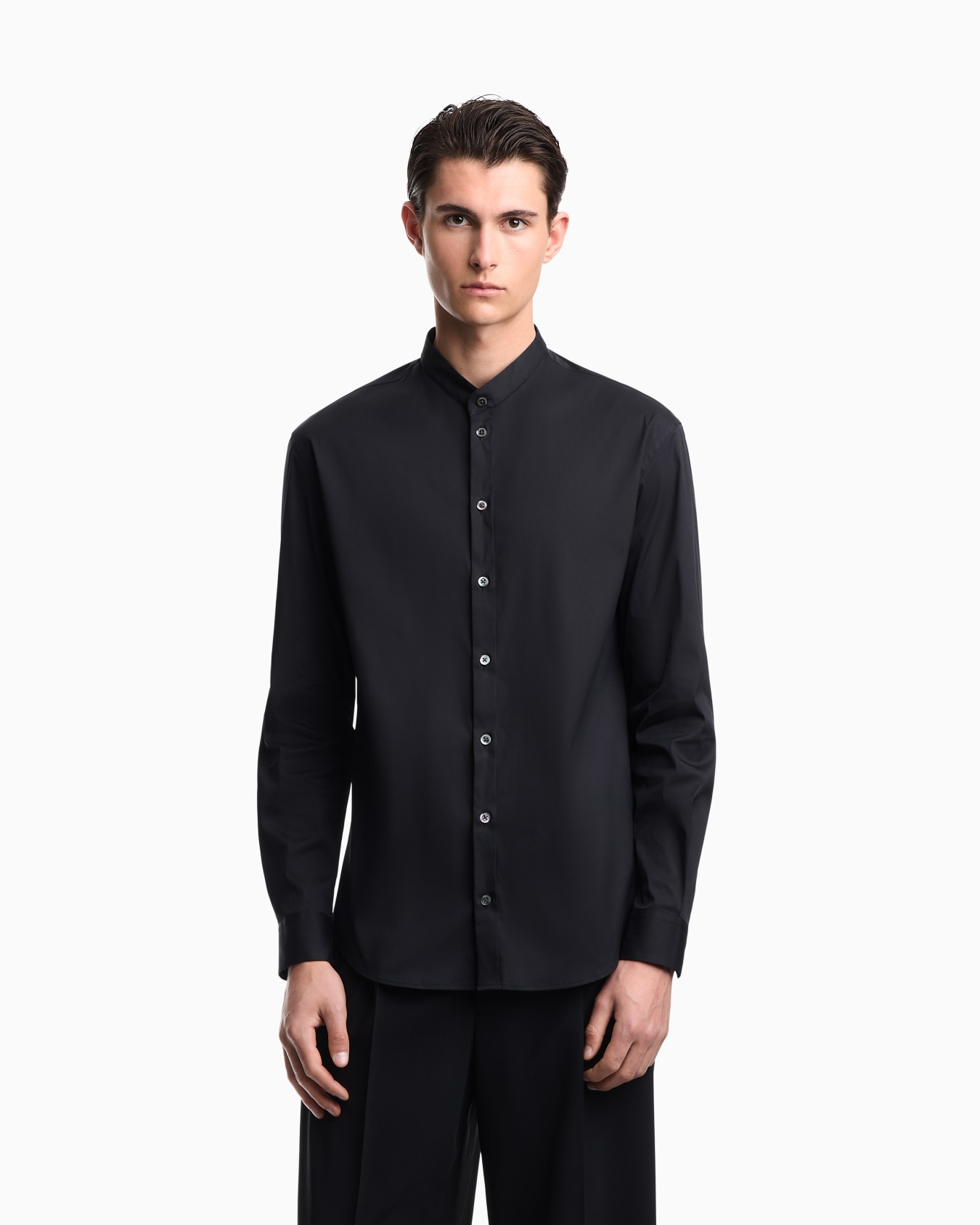 Shirt with guru collar in technical stretch cotton Slide 2