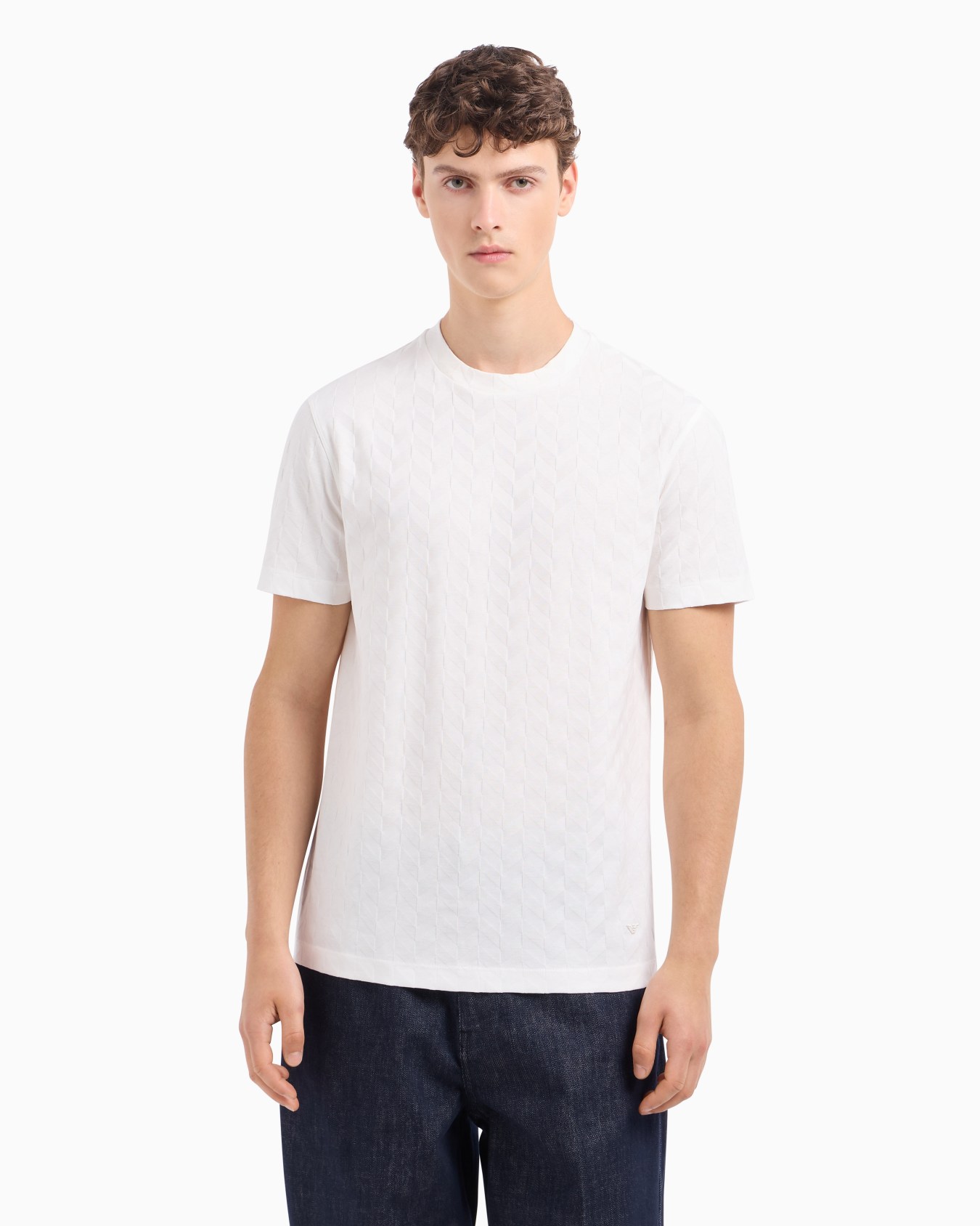 T-shirt in jersey con pattern jacquard all over Slide 3