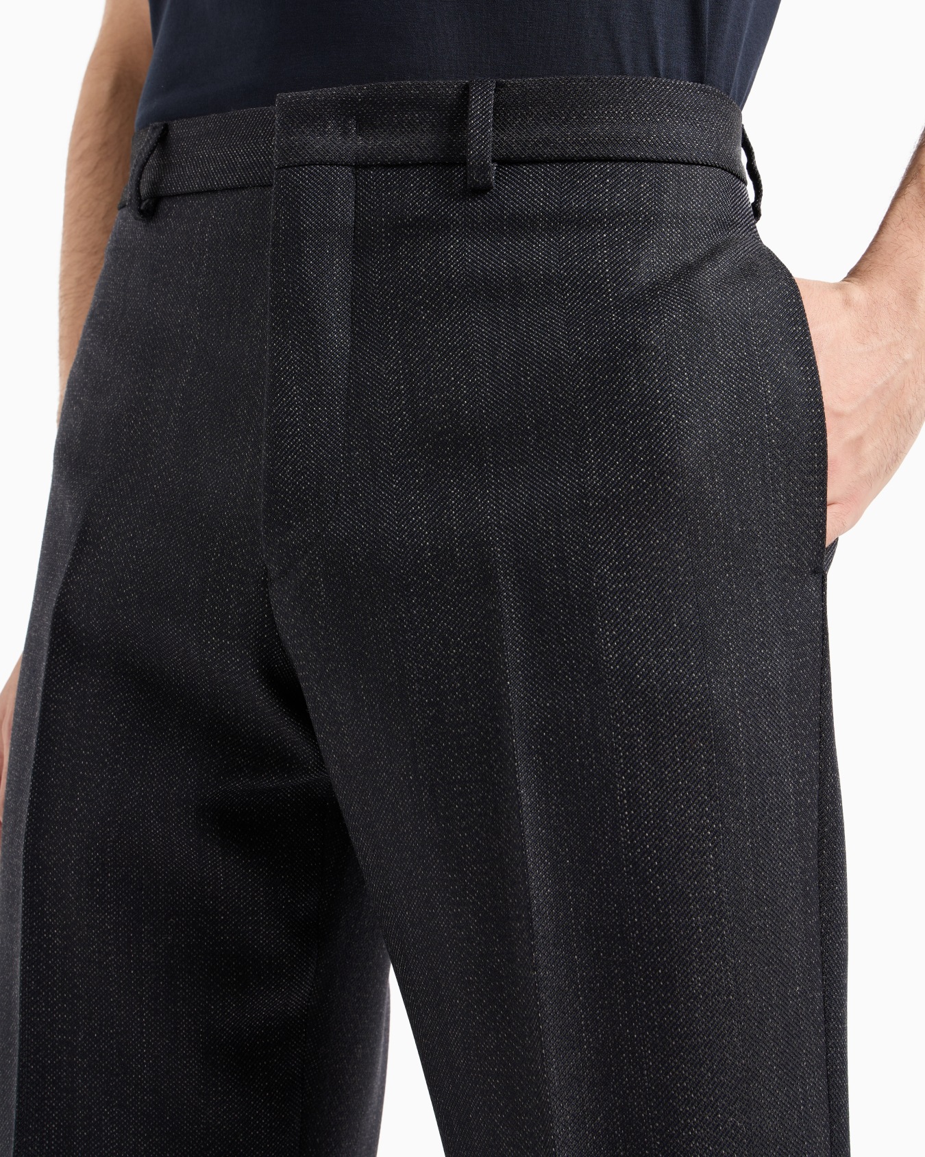 Mouliné wool-blend trousers with chevron motif Slide 4