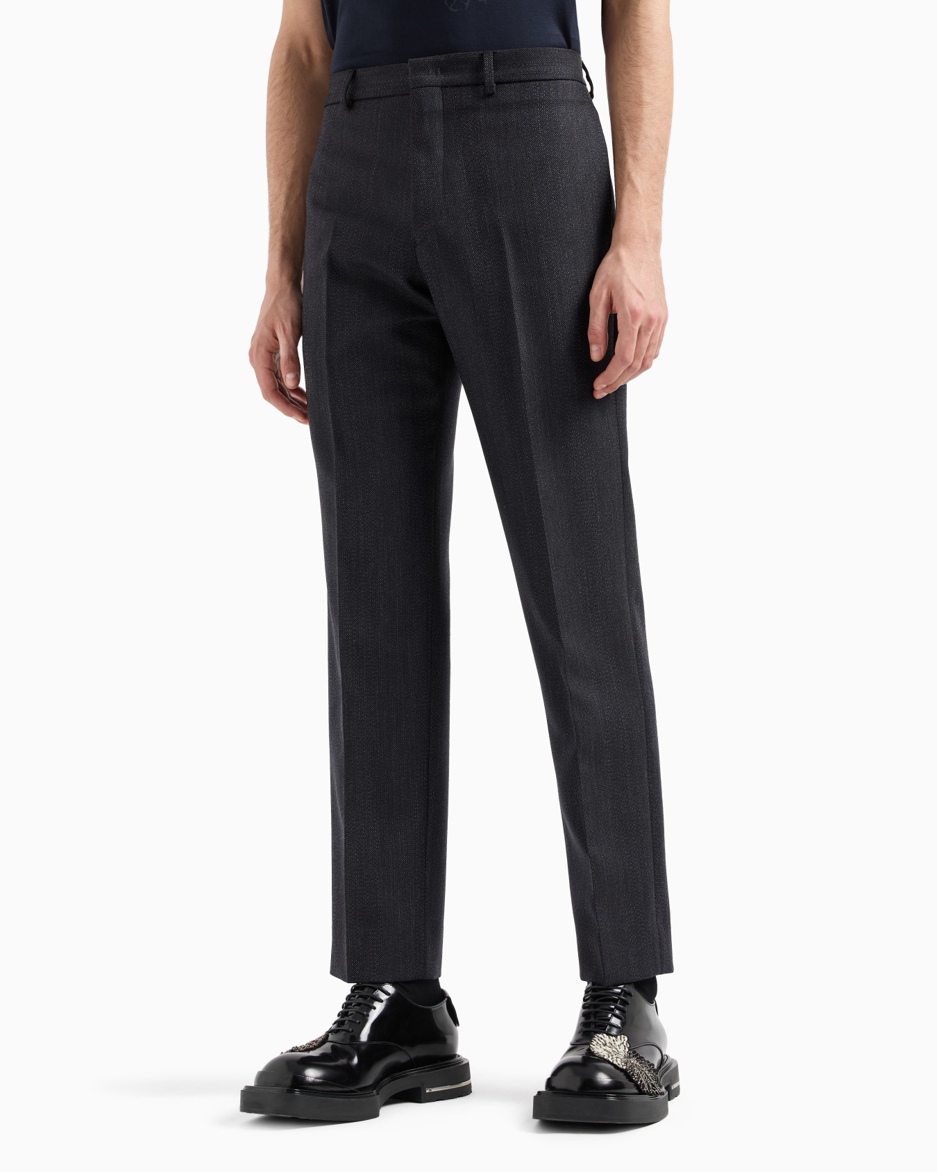 Mouliné wool-blend trousers with chevron motif Slide 1