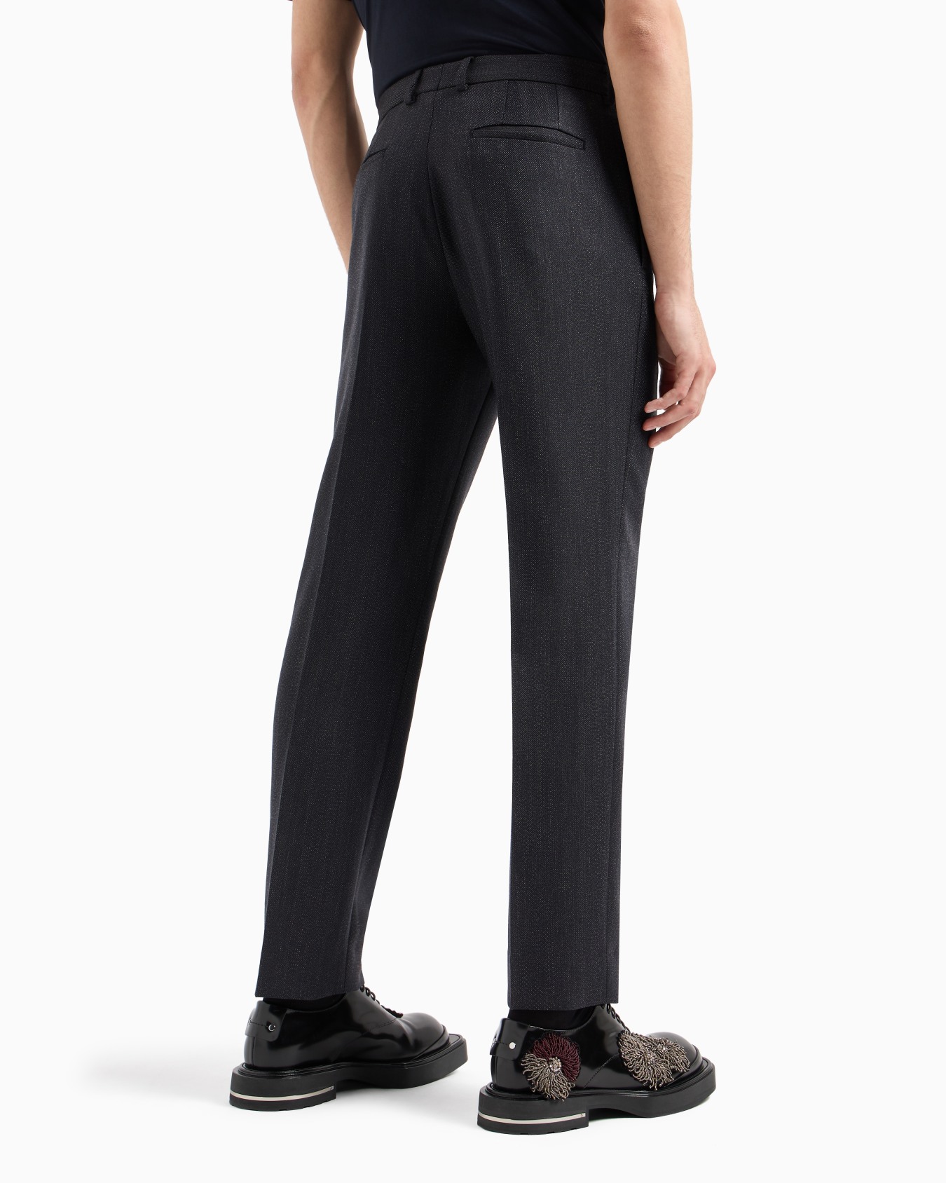 Mouliné wool-blend trousers with chevron motif Slide 2