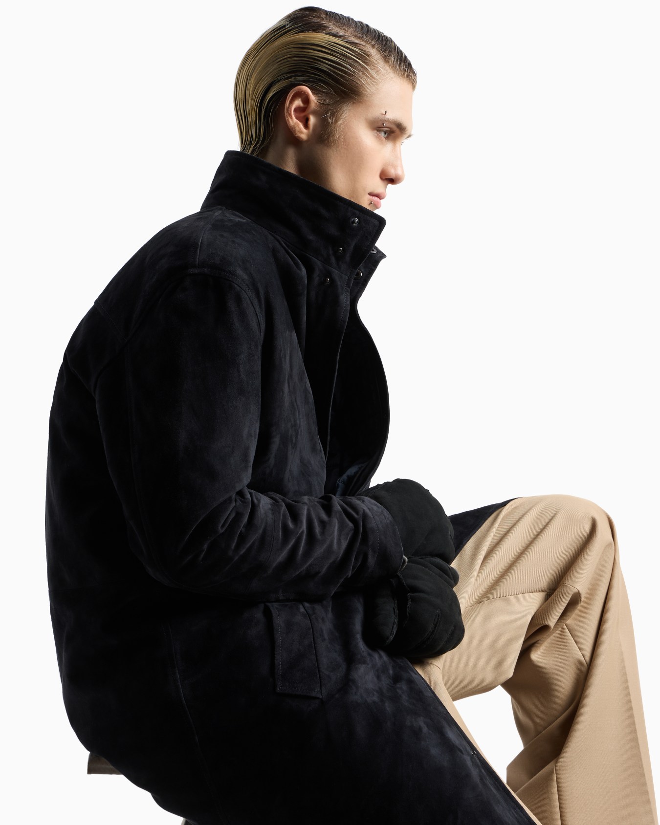 Goat suede relaxed-fit coat with removable inner jacket Slide 5