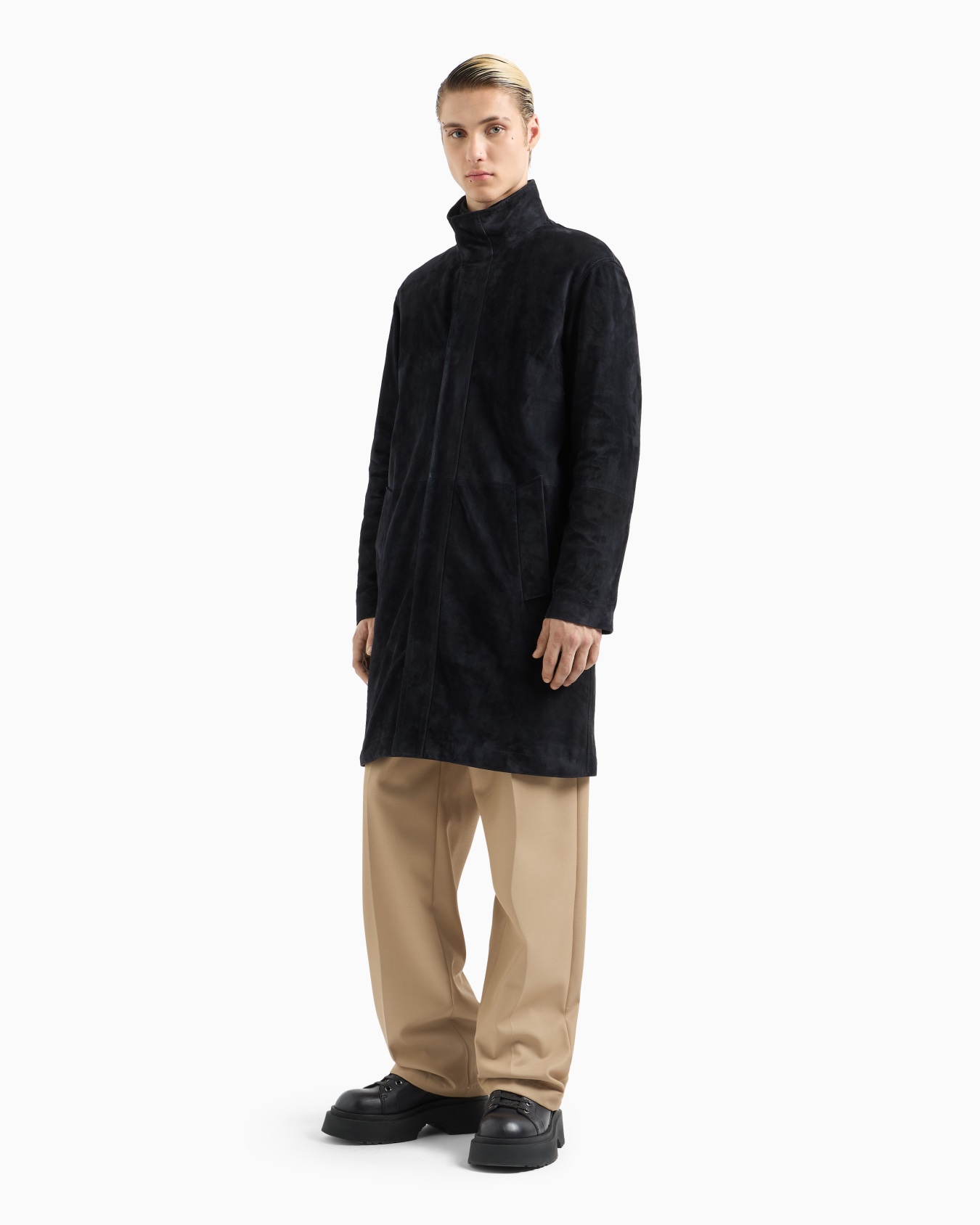 Goat suede relaxed-fit coat with removable inner jacket Slide 1