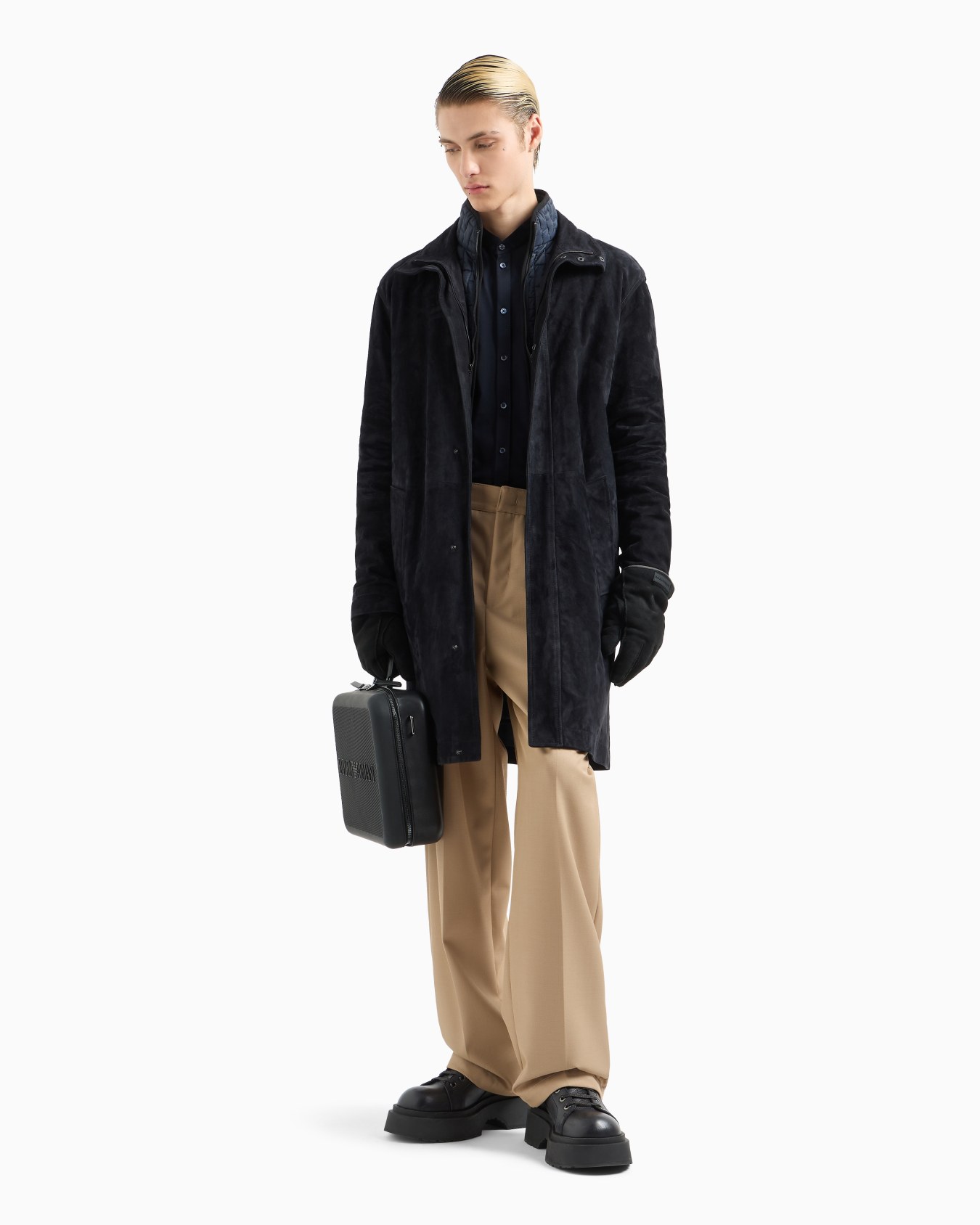 Goat suede relaxed-fit coat with removable inner jacket Slide 3