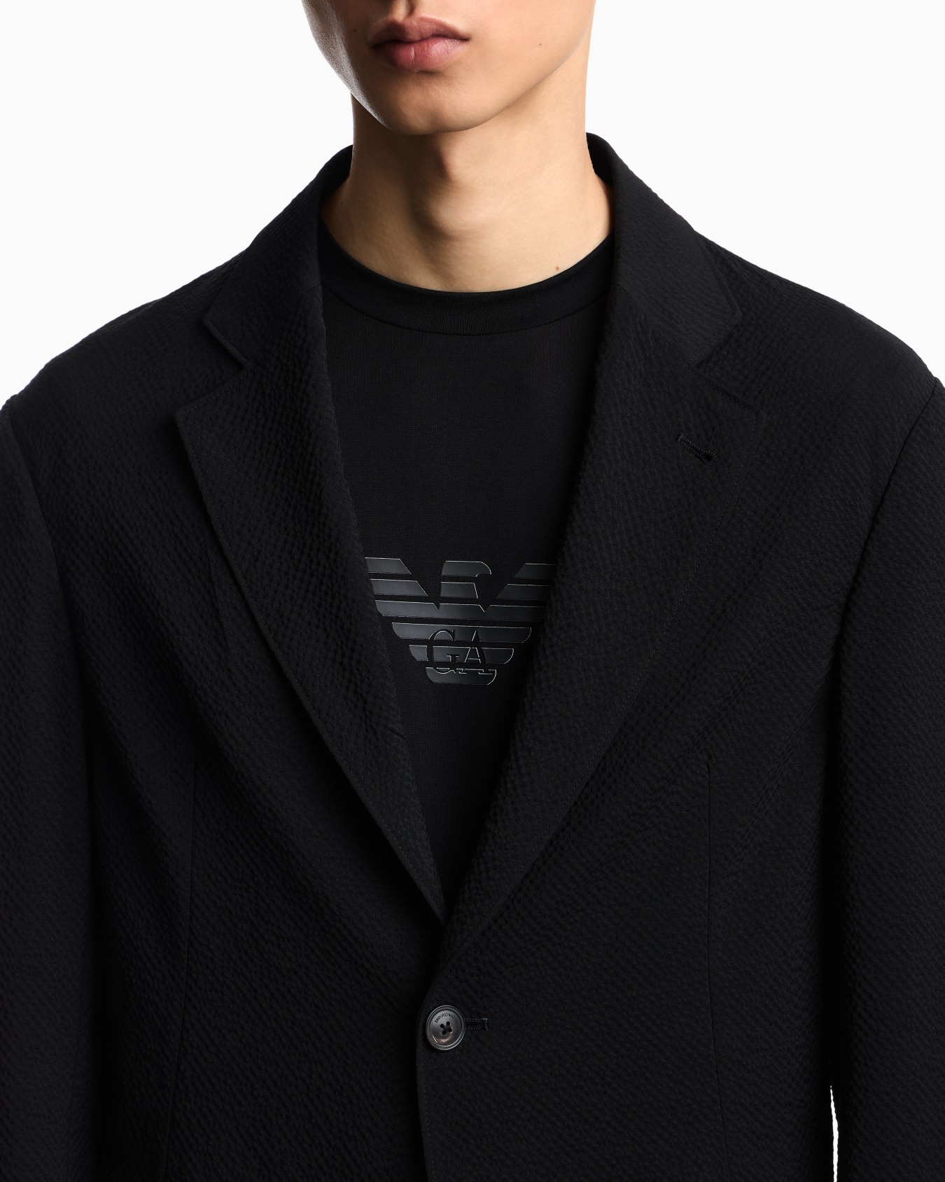 Single-breasted jacket in tropical light wool canvas with detachable inner panel Slide 6
