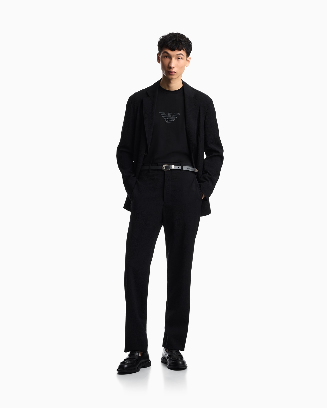 Single-breasted jacket in tropical light wool canvas with detachable inner panel Slide 1