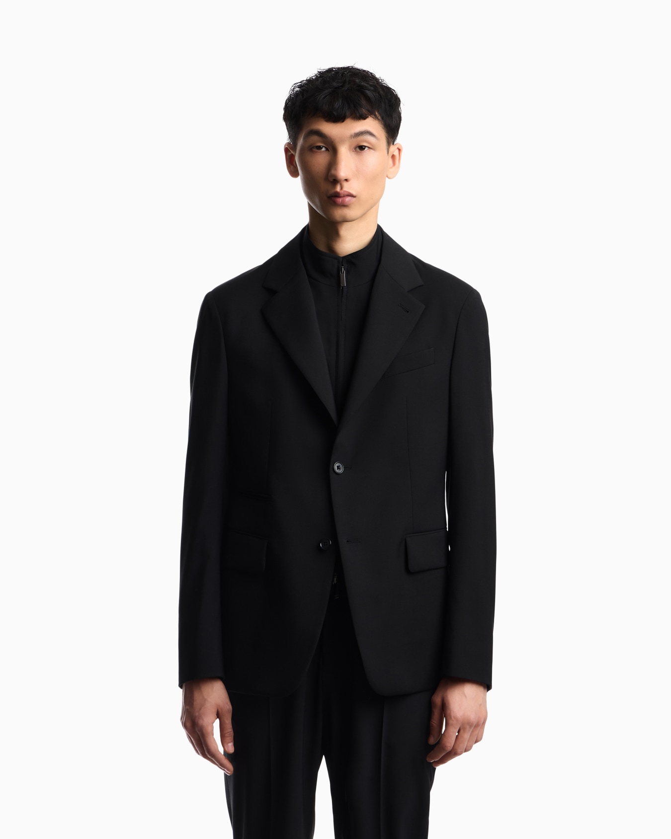 Single-breasted jacket in tropical light wool canvas with detachable inner panel Slide 3