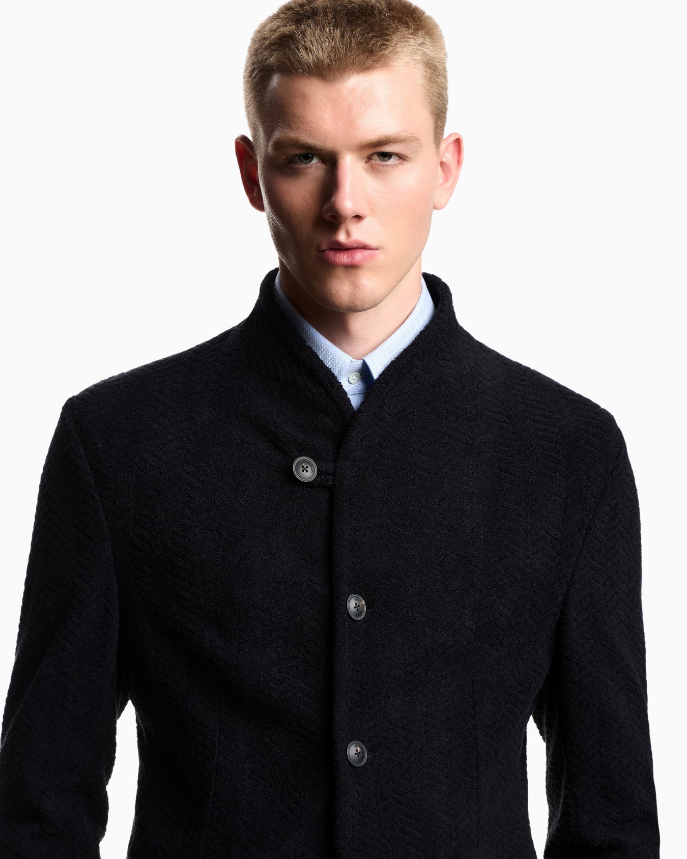 Guru collar jacket in terry jersey with a chevron motif Slide 4