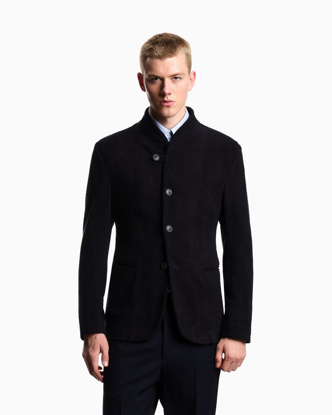 Guru collar jacket in terry jersey with a chevron motif Slide 3