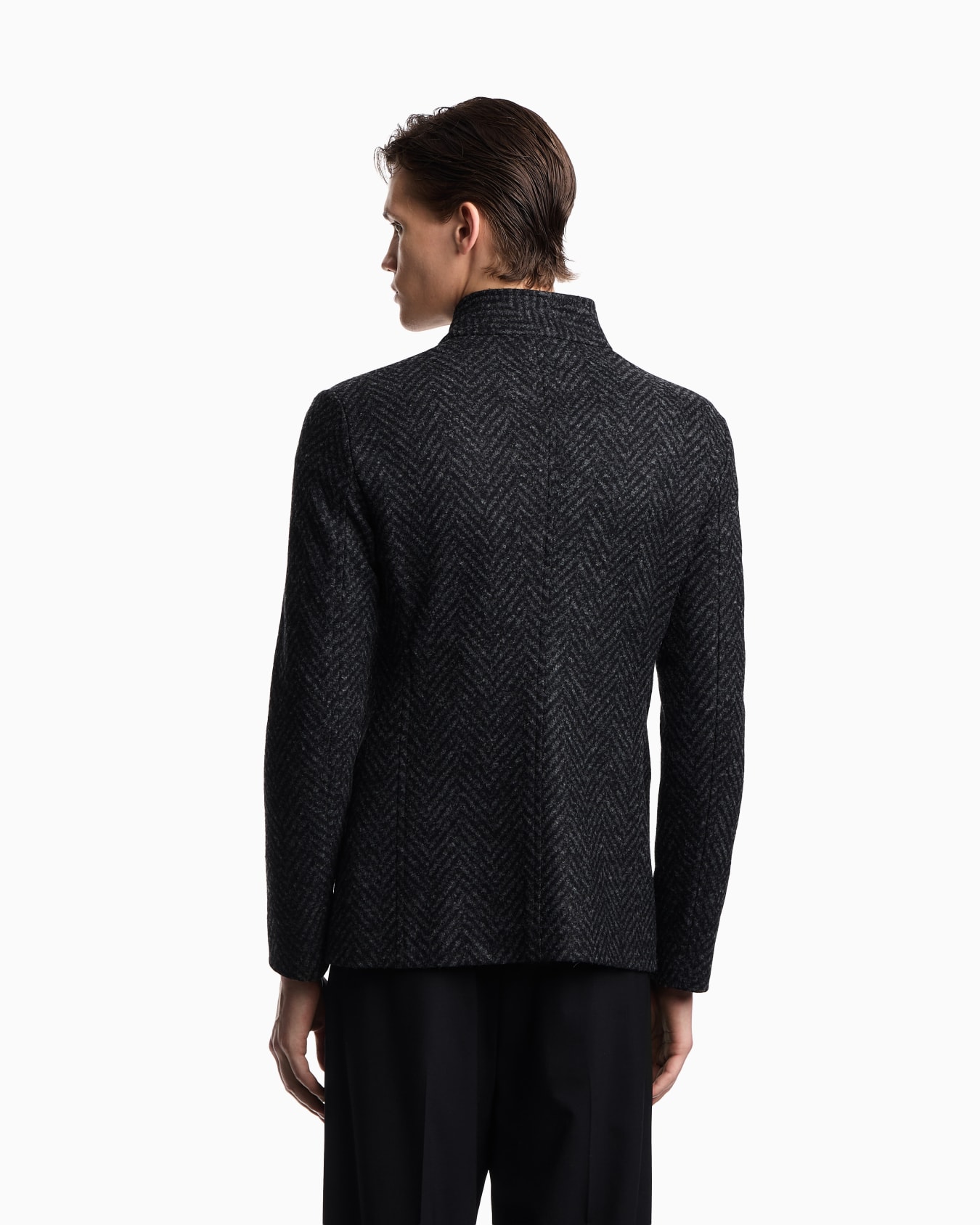 Guru-collar jacket in jacquard jersey with a chevron motif Slide 2