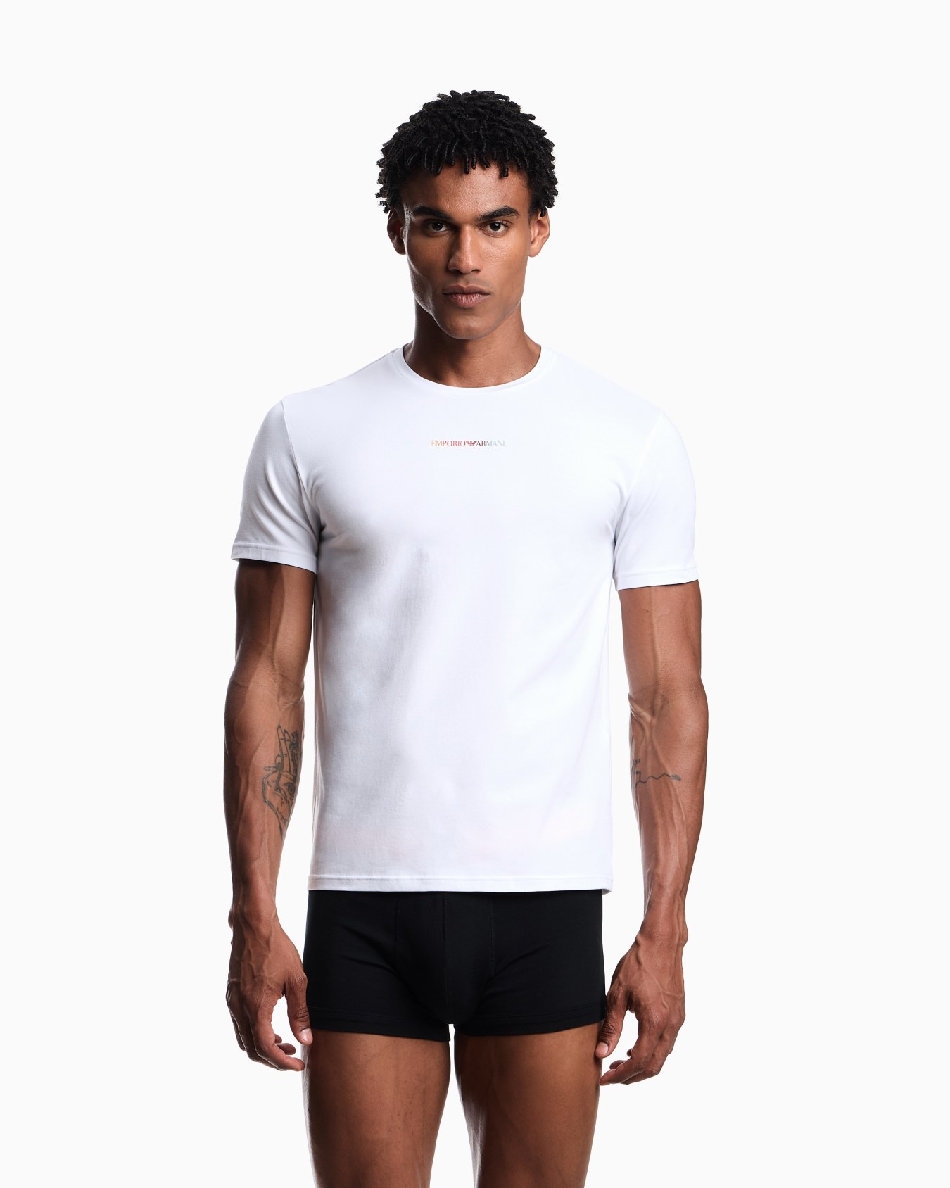 Loungewear fitted jersey T-shirt with rainbow logo Slide 1