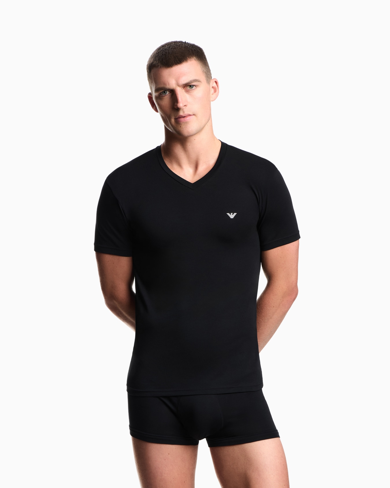 Loungewear fitted stretch jersey V-neck T-shirt Slide 1