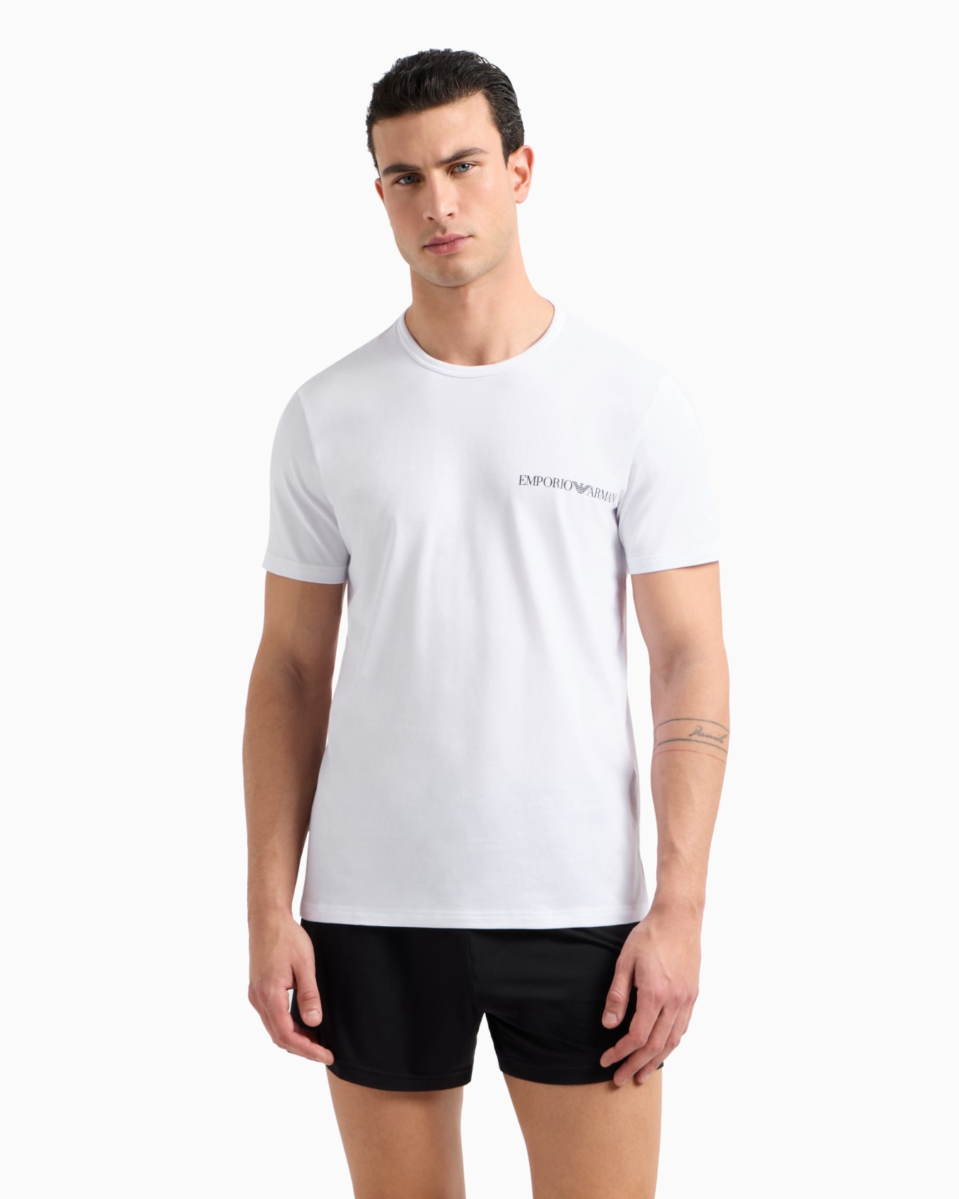 Two-pack of stretch cotton jersey core logoband loungewear T-shirts Slide 1
