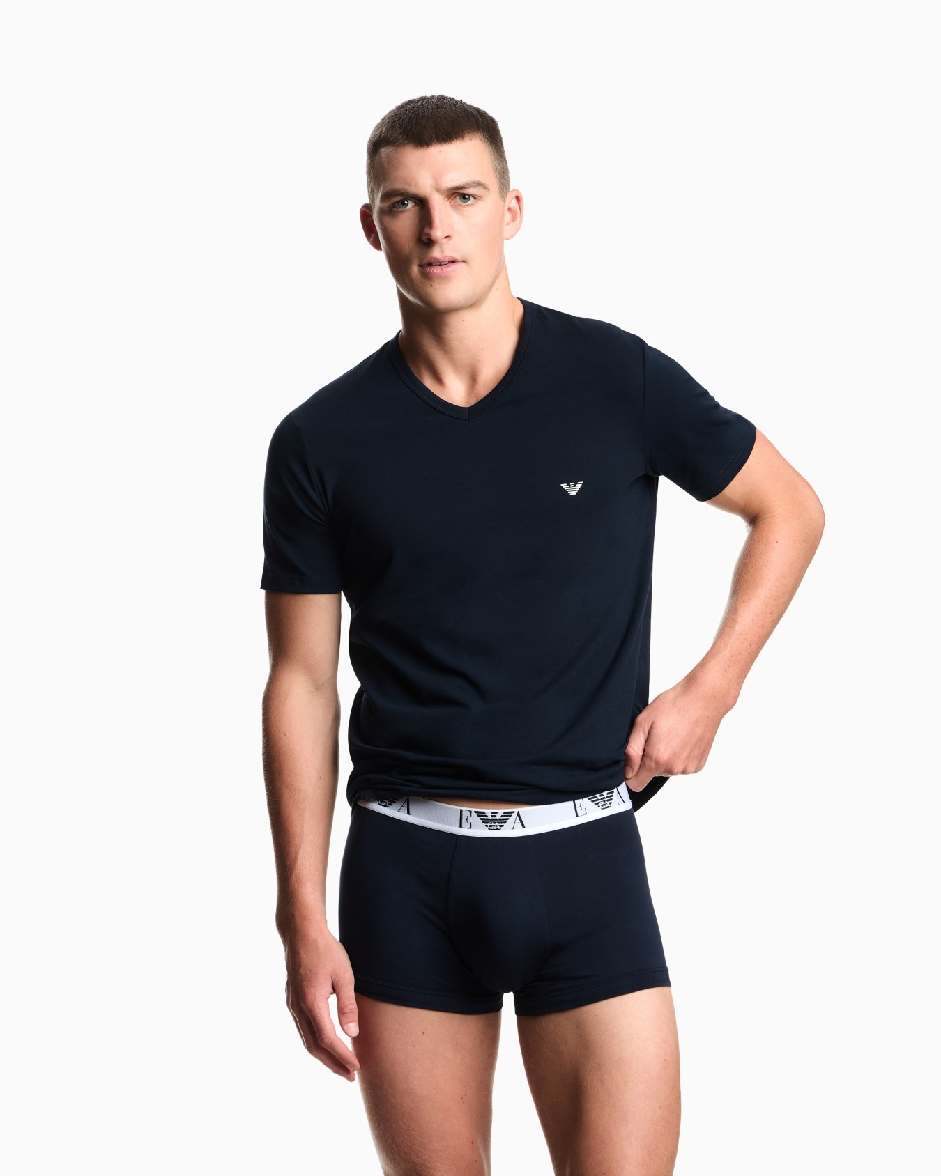 Two-pack of stretch jersey loungewear V-neck T-shirts Slide 1