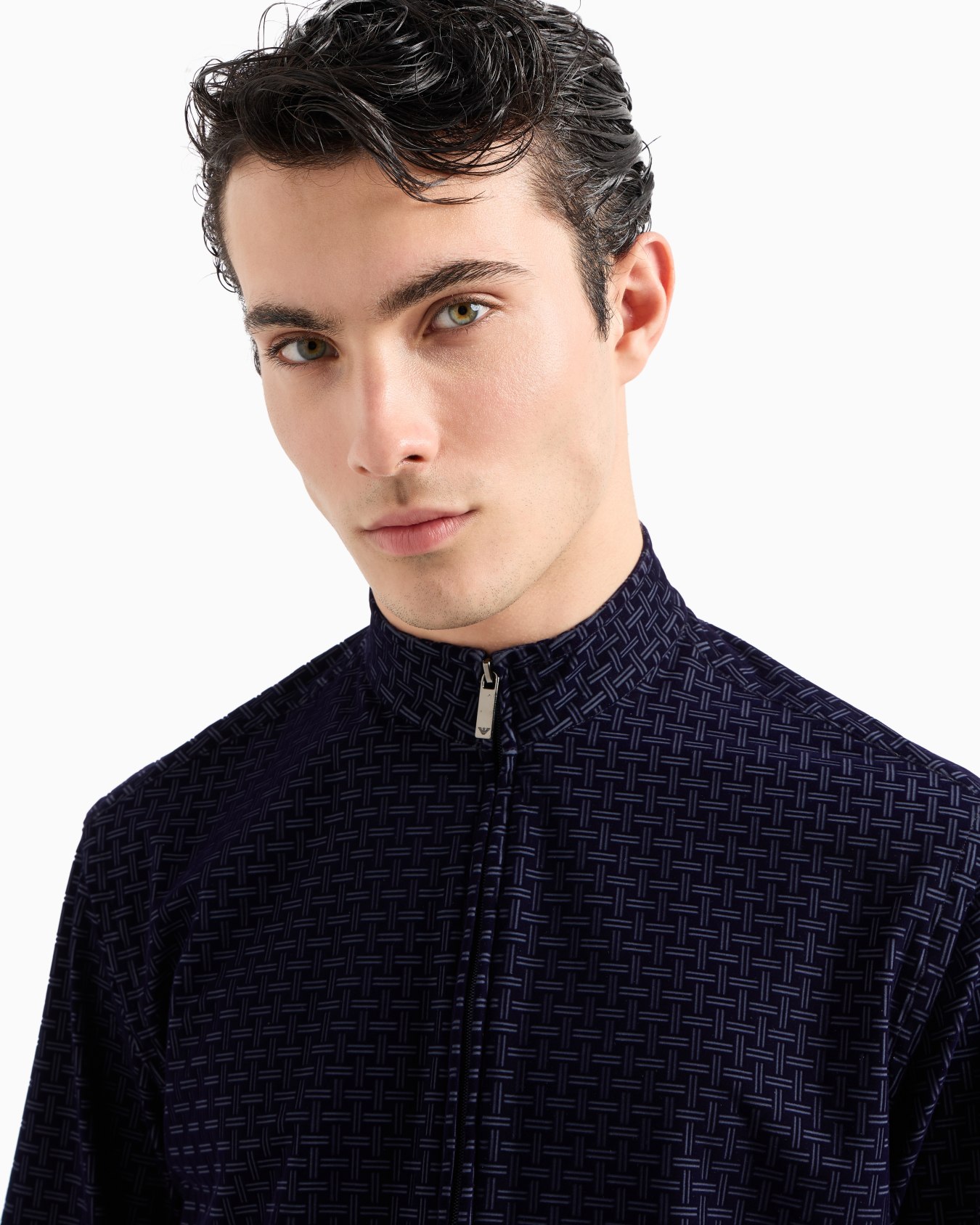 Full-zip shirt in technical fabric with flocked pattern Slide 4