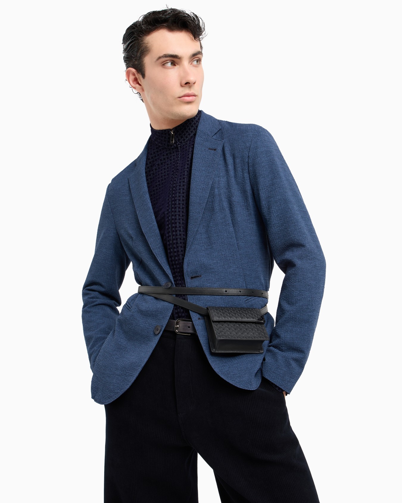 Full-zip shirt in technical fabric with flocked pattern Slide 5