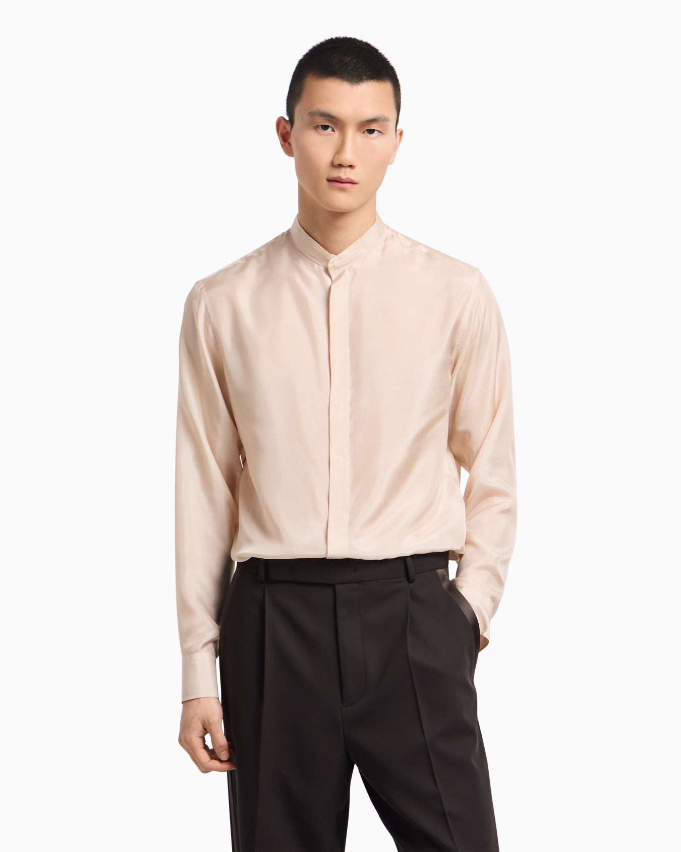 Camicia gollo guru plissé in pura seta Slide 4