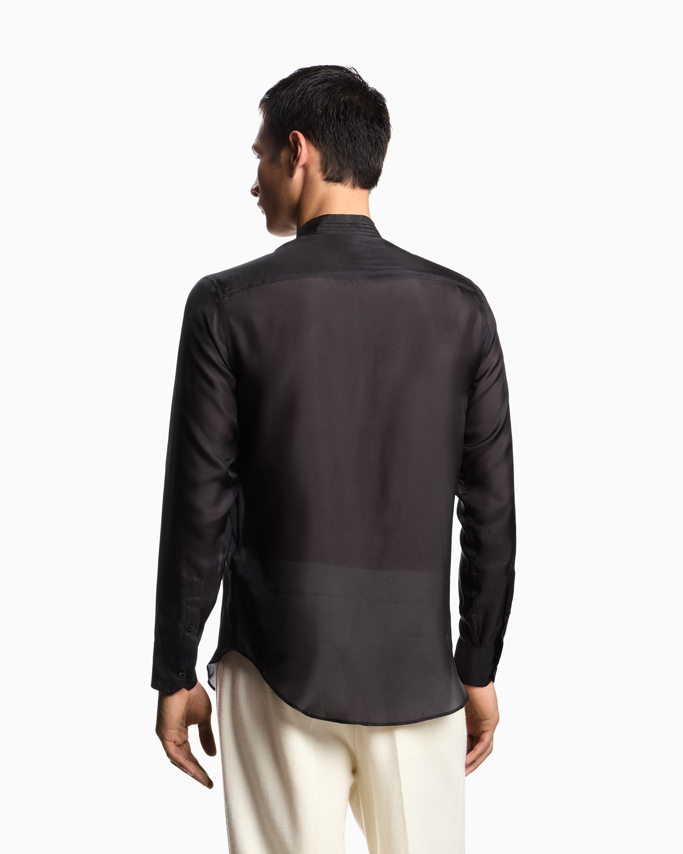 Camisa plisada de seda pura con cuello de tira Diapositiva 2