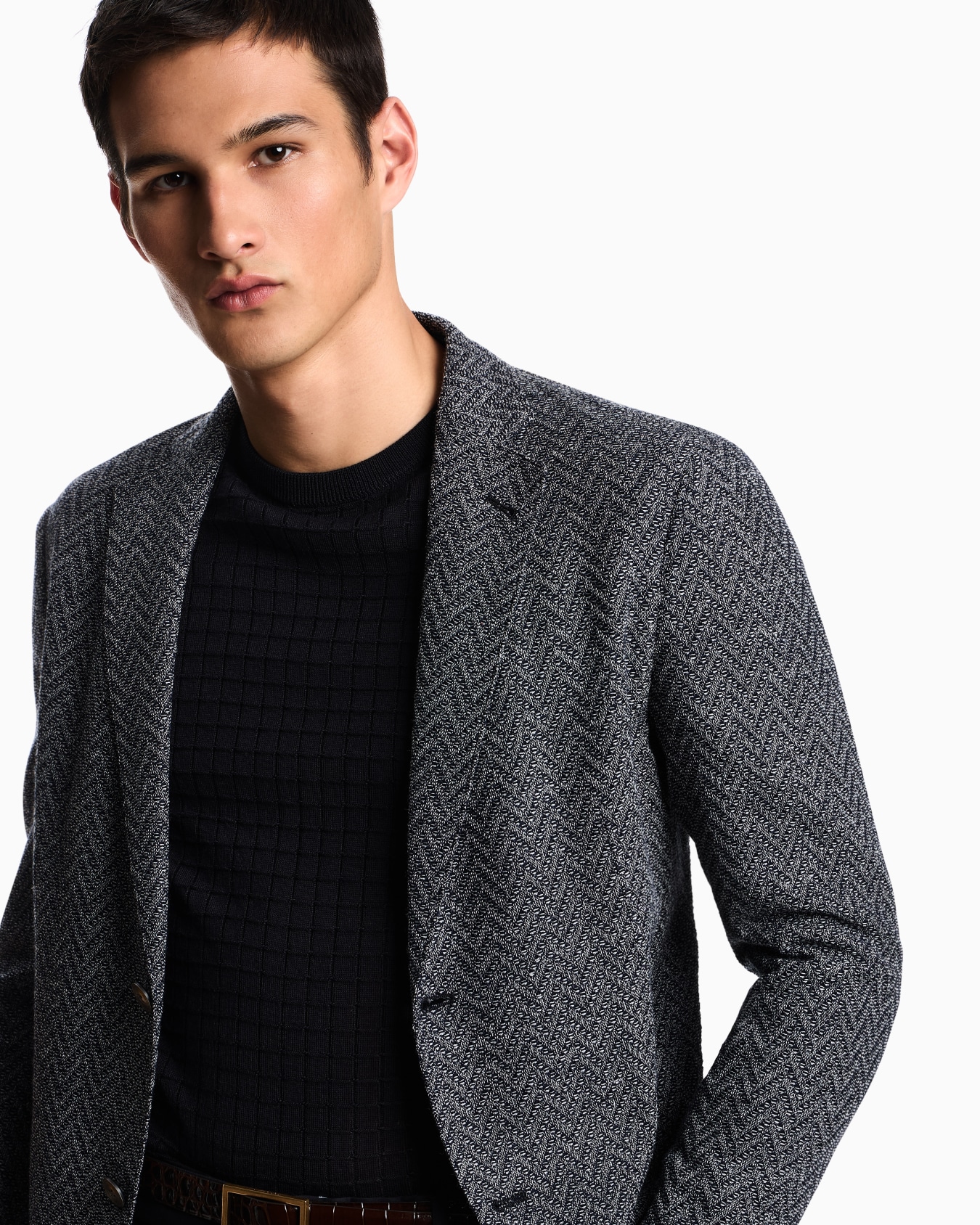 Icon single-breasted jacket in chevron-motif wool Slide 4