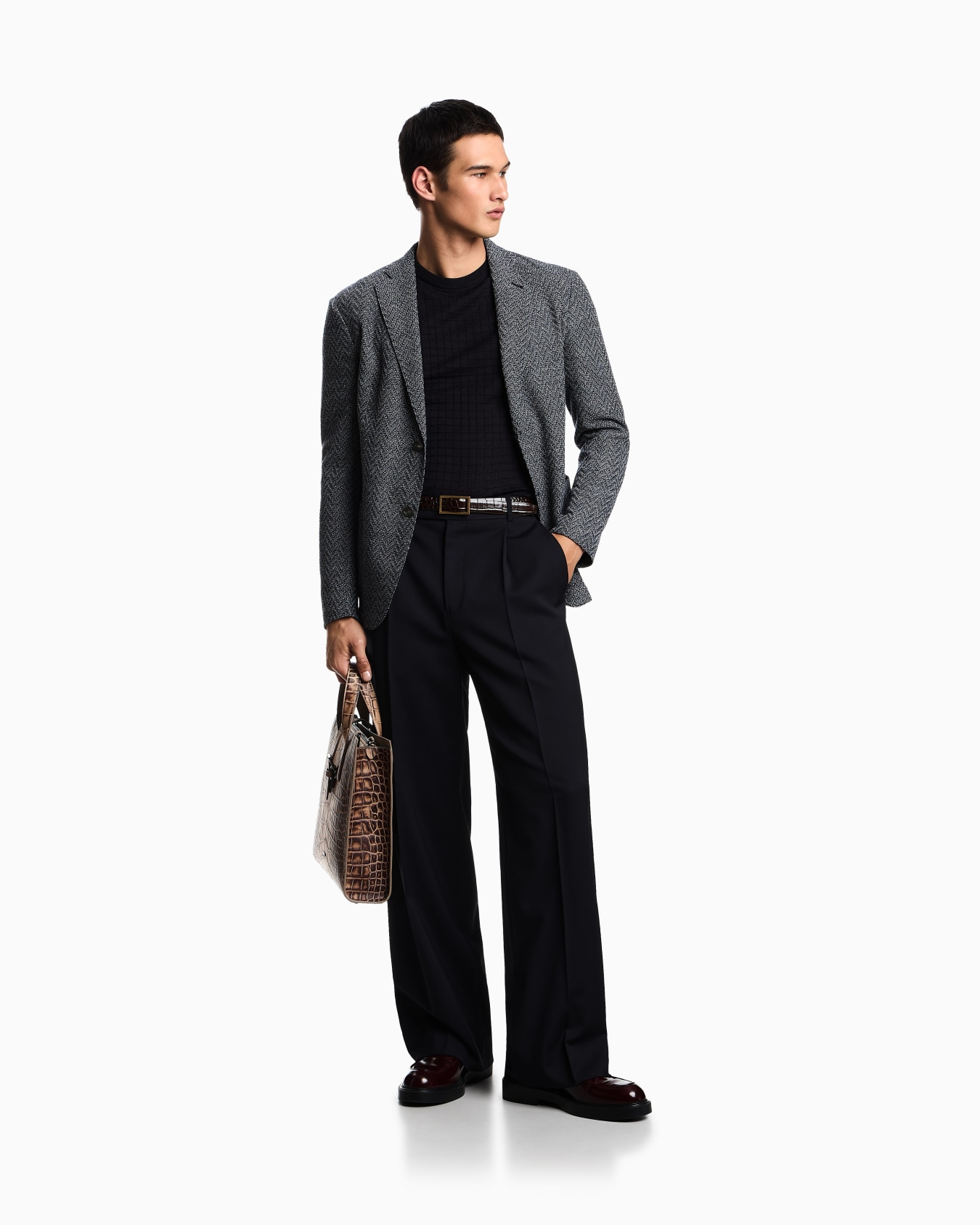 Icon single-breasted jacket in chevron-motif wool Slide 1